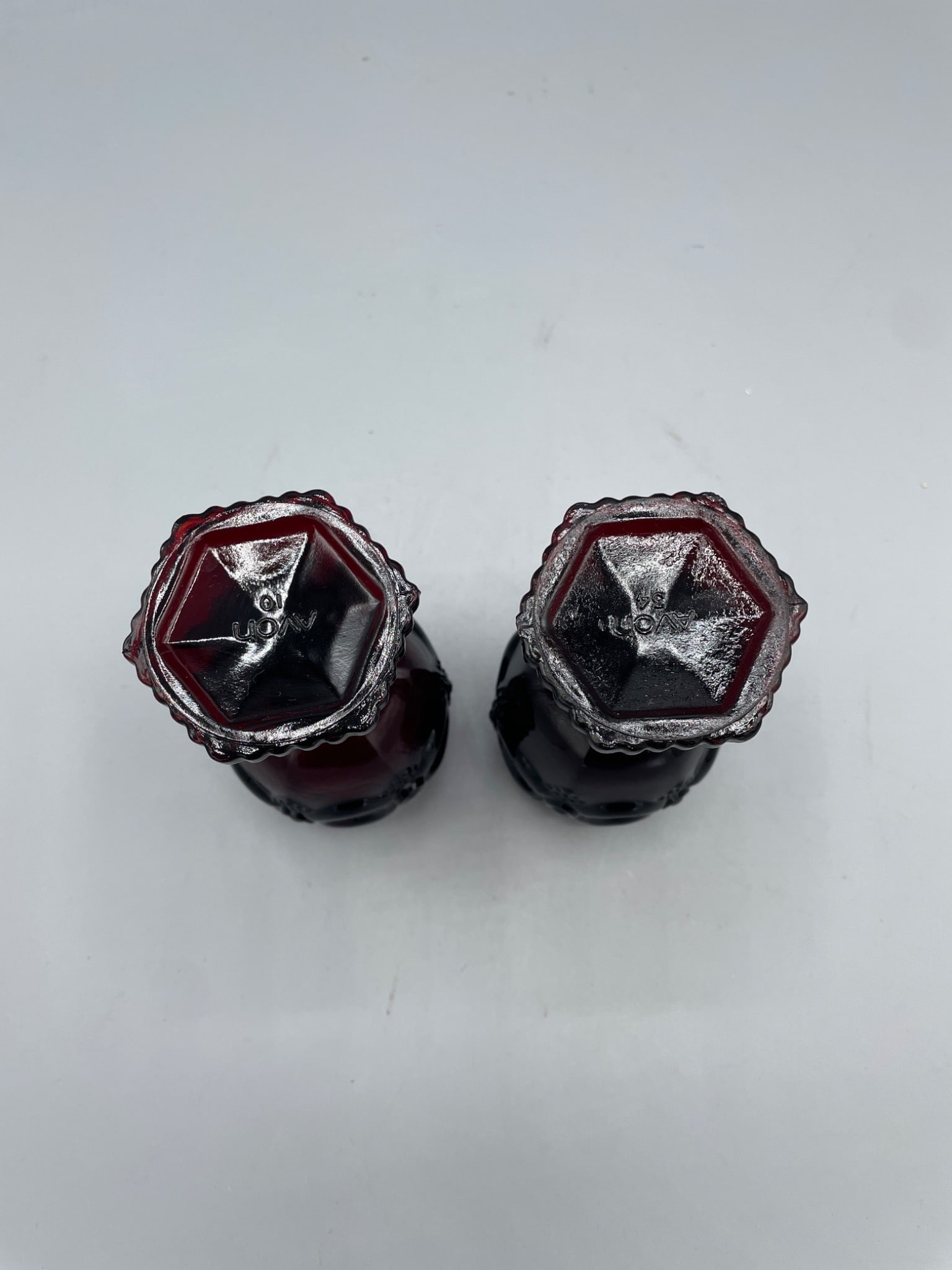Two Avon Ruby Red Glass Goblets With Hexagonal Bases, Model No. 10 - 4