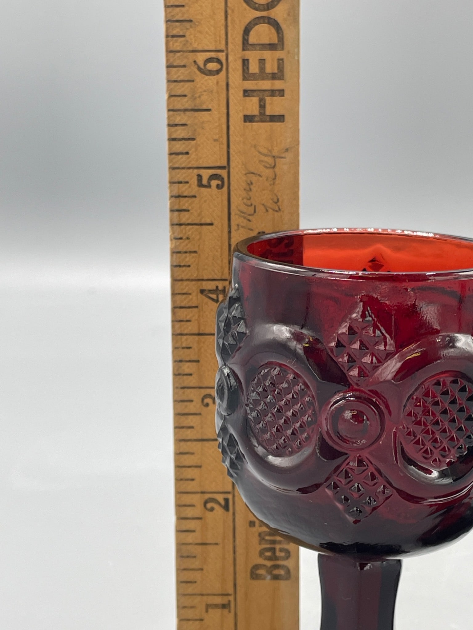 Two Avon Ruby Red Glass Goblets With Hexagonal Bases, Model No. 10 - 6