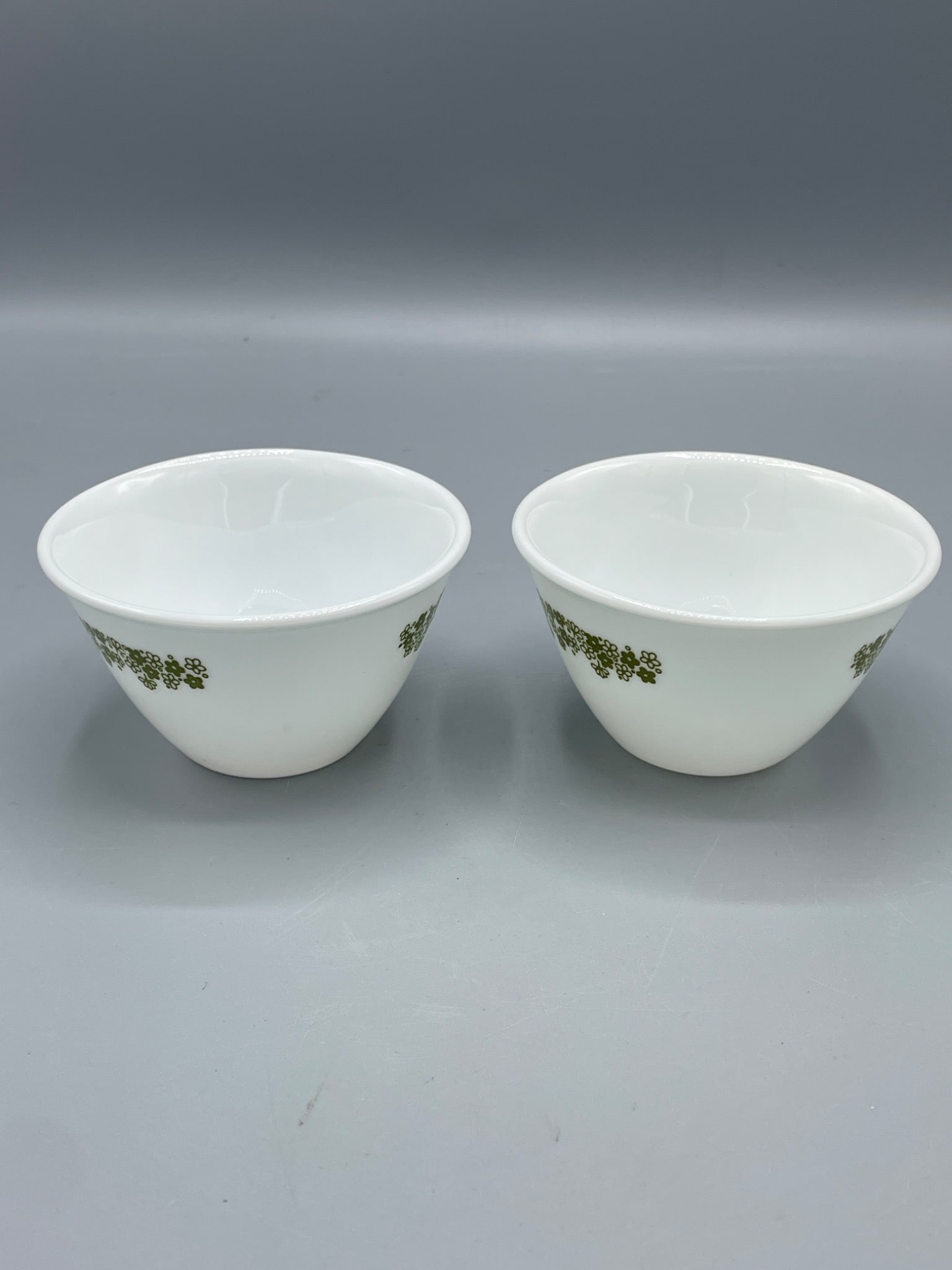 2 Corelle by Corning White Bowls with Green Floral Pattern - 2