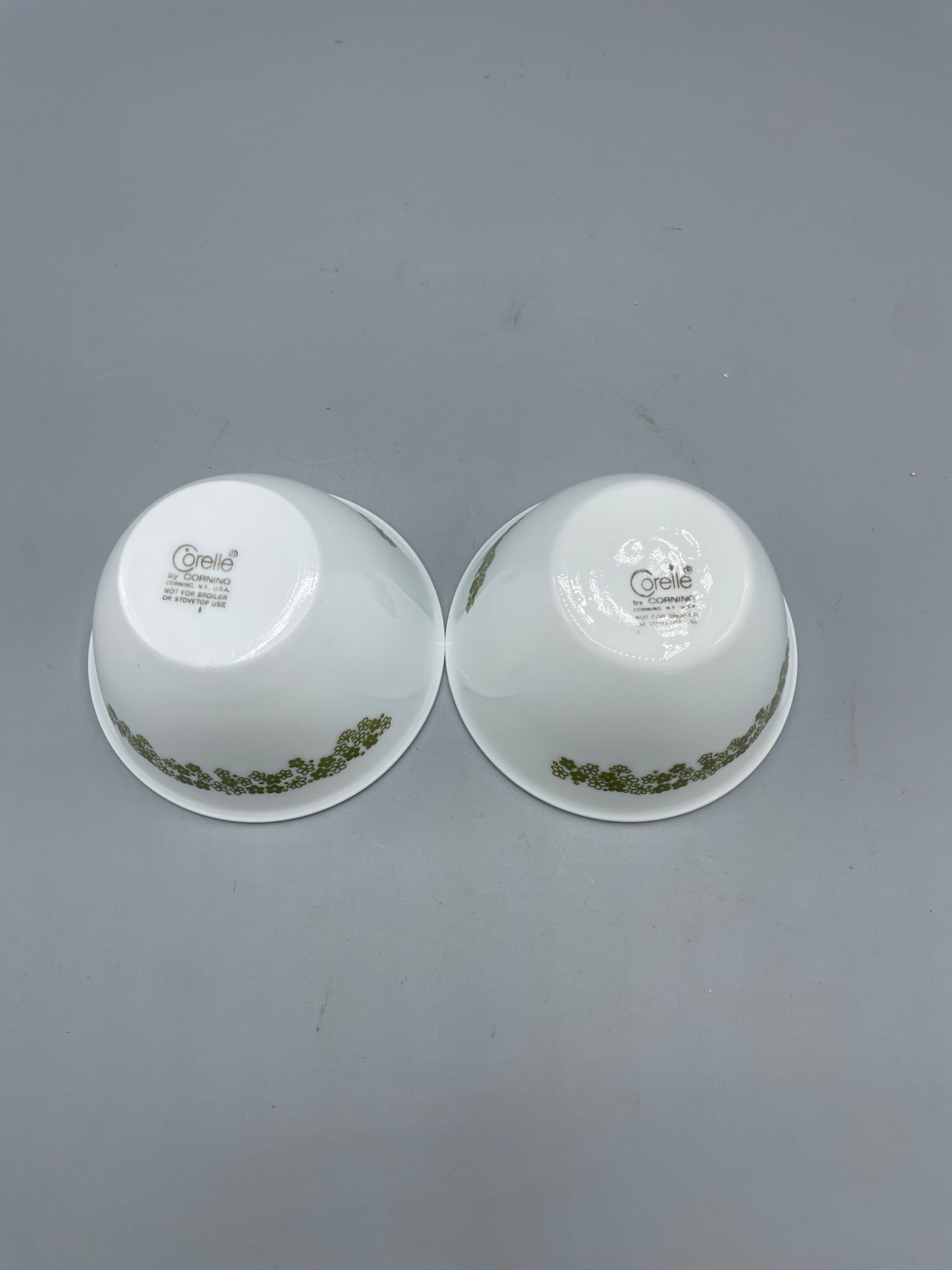 2 Corelle by Corning White Bowls with Green Floral Pattern - 3