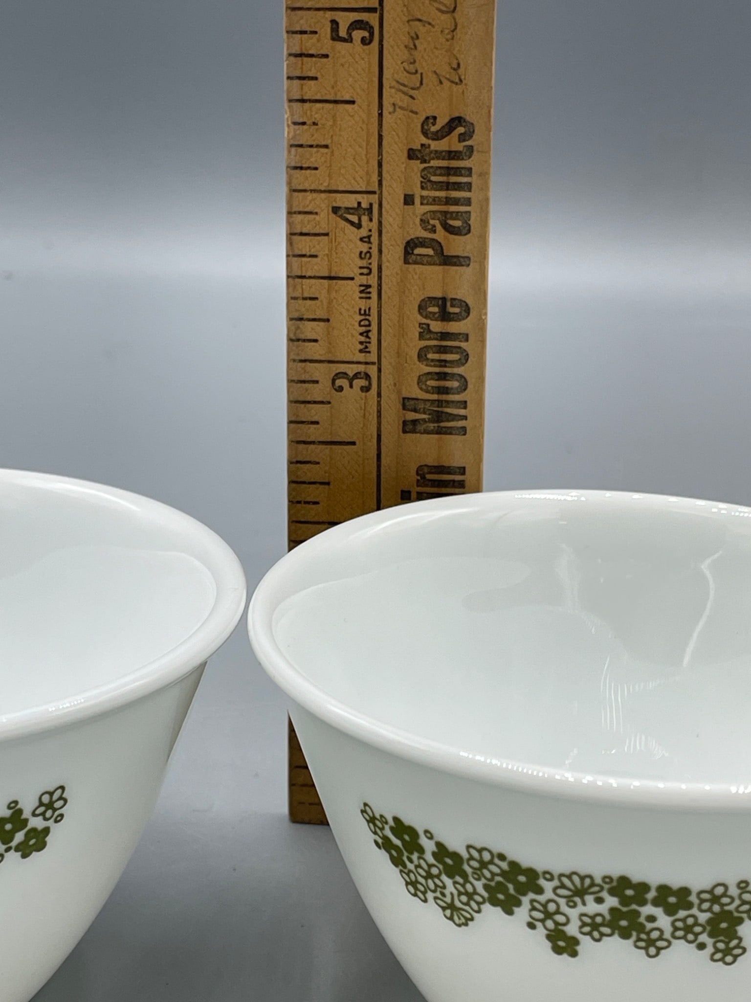 2 Corelle by Corning White Bowls with Green Floral Pattern - 6