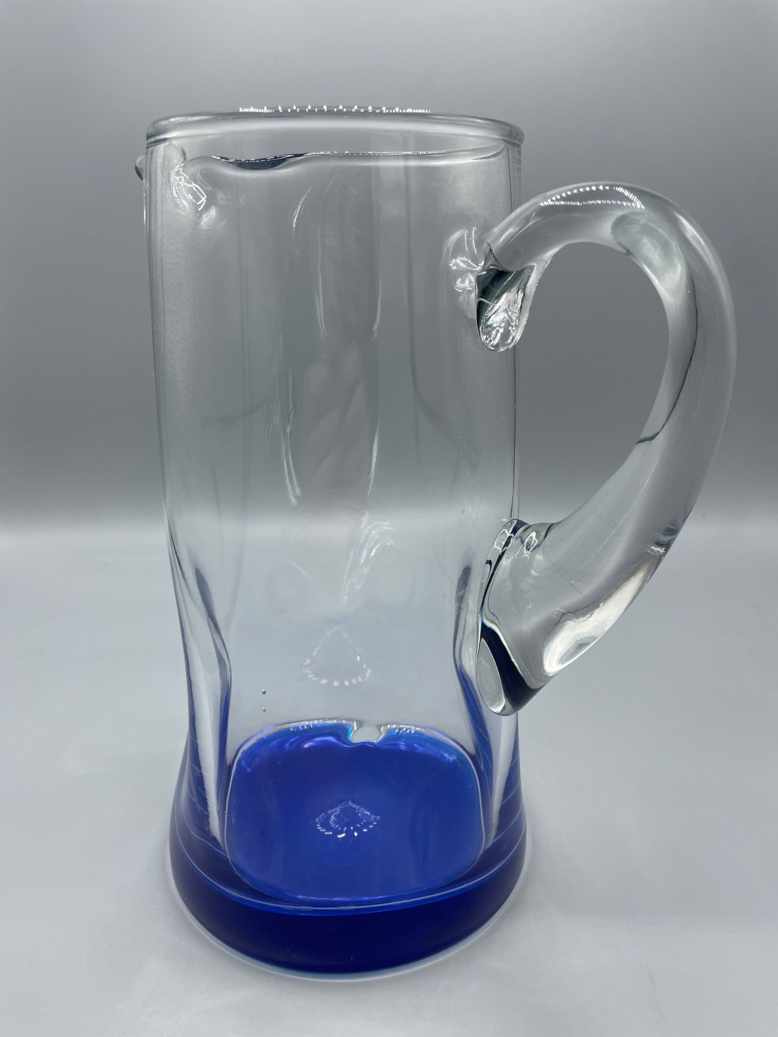 Clear Glass Pitcher With Blue Base And Handle - 2