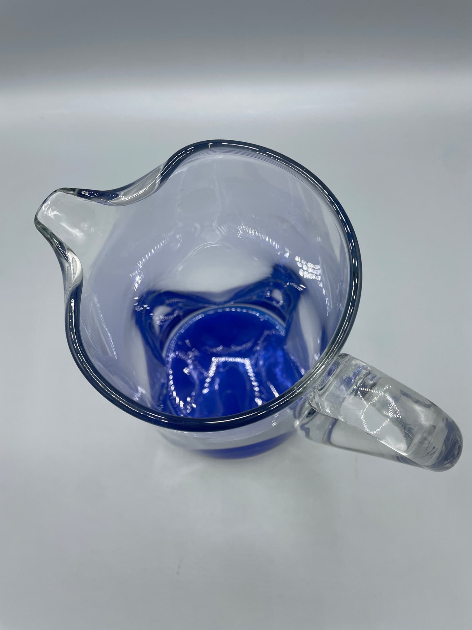 Clear Glass Pitcher With Blue Base And Handle - 3
