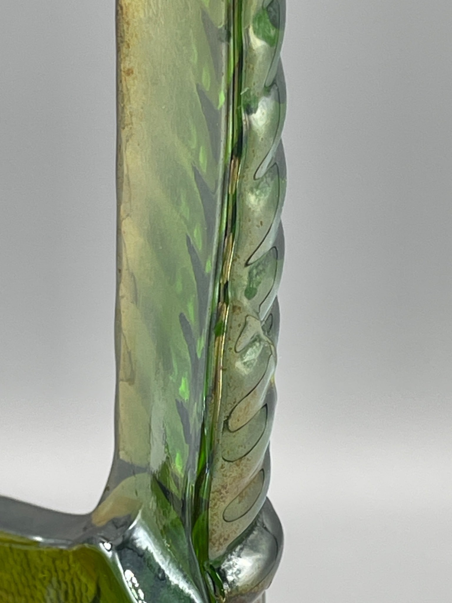 Green Iridescent Glass Basket With Twisted Handle and Floral Design - 5