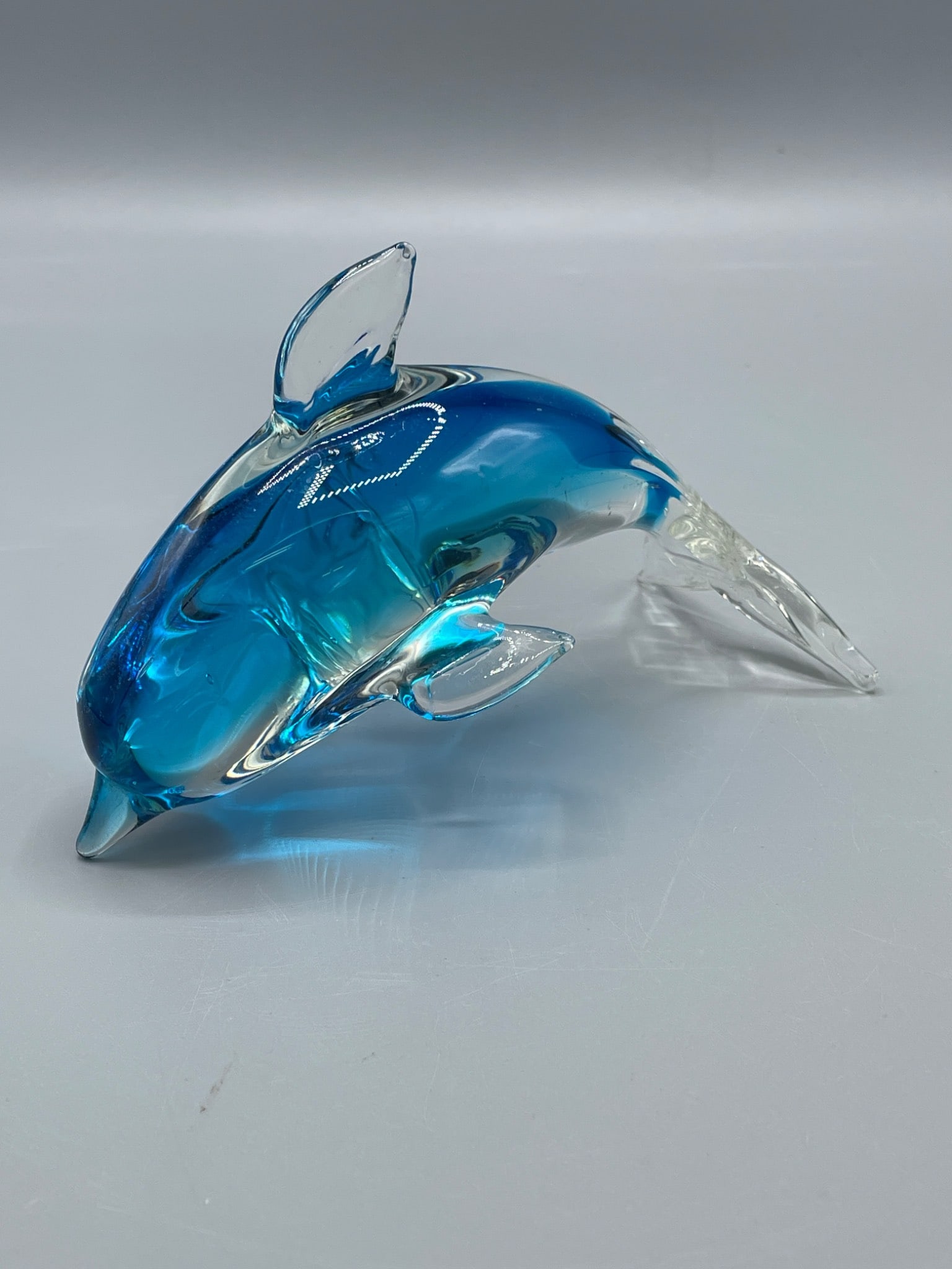 Glass Dolphin Figurine With Blue and Clear Design, Approximately 6 Inches - 2