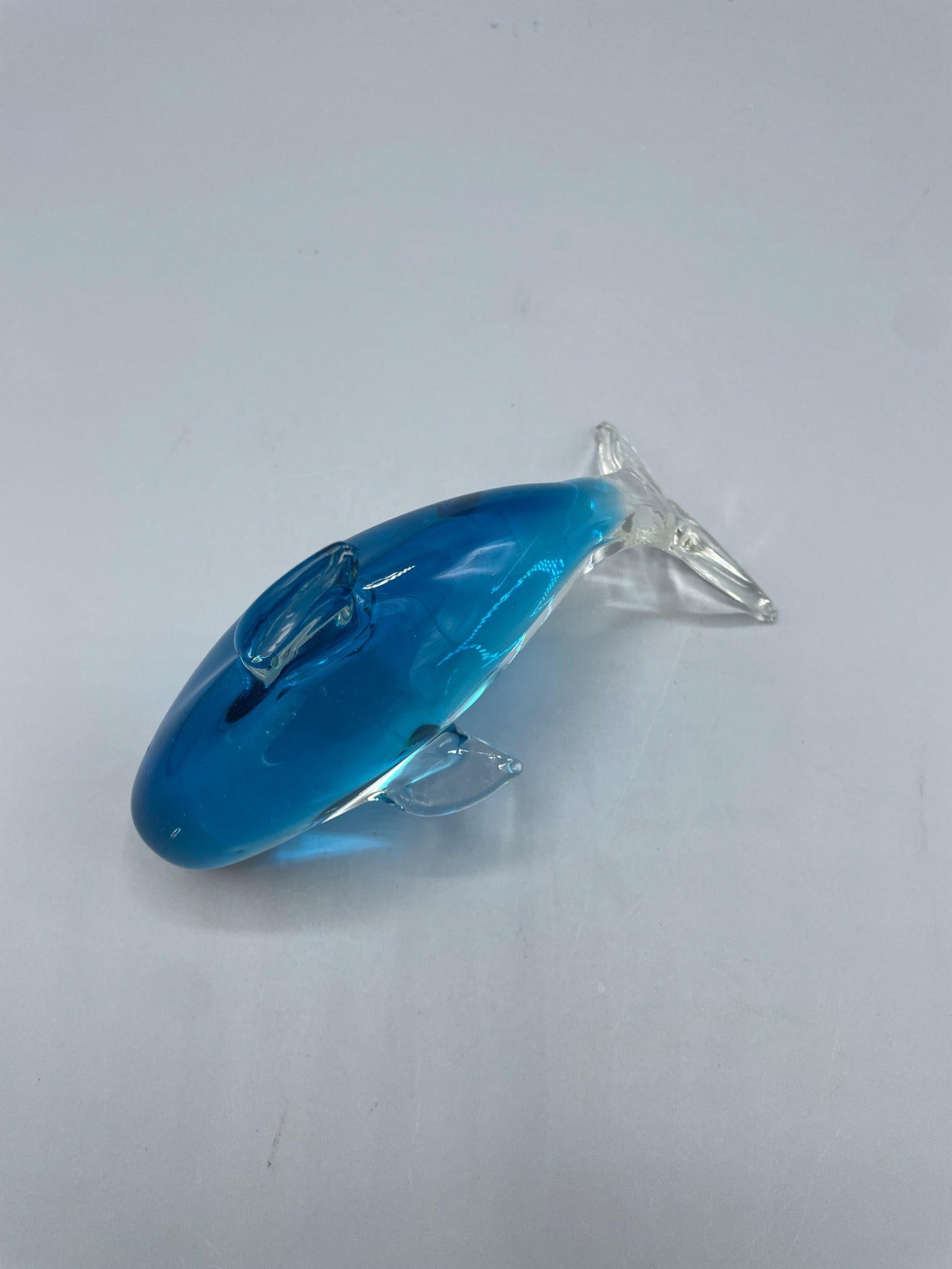 Glass Dolphin Figurine With Blue and Clear Design, Approximately 6 Inches - 3