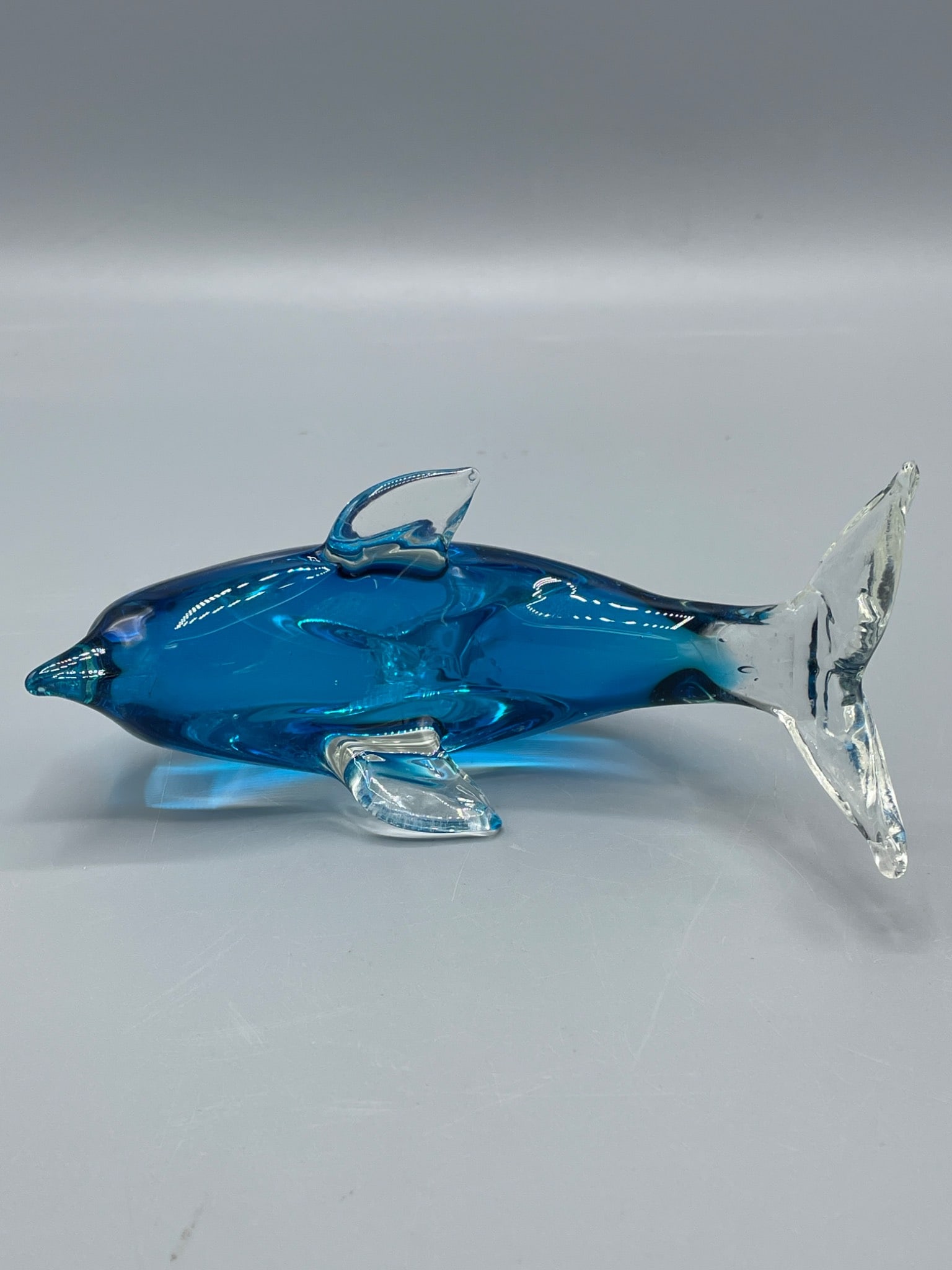Glass Dolphin Figurine With Blue and Clear Design, Approximately 6 Inches - 4