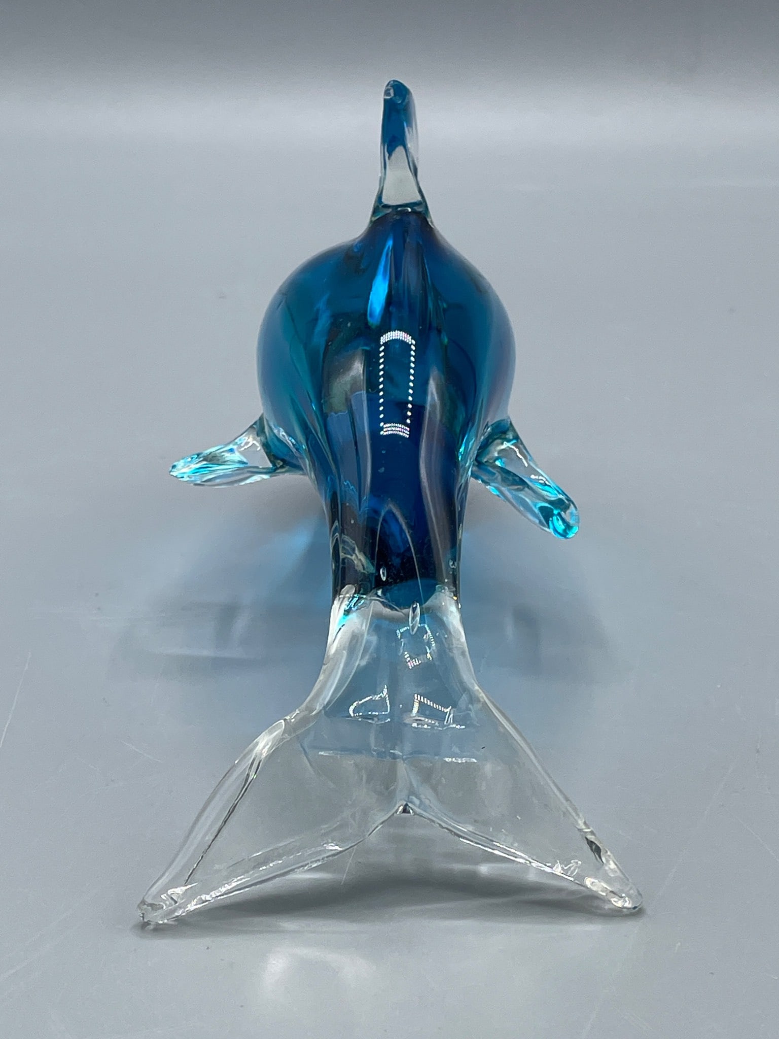 Glass Dolphin Figurine With Blue and Clear Design, Approximately 6 Inches - 5