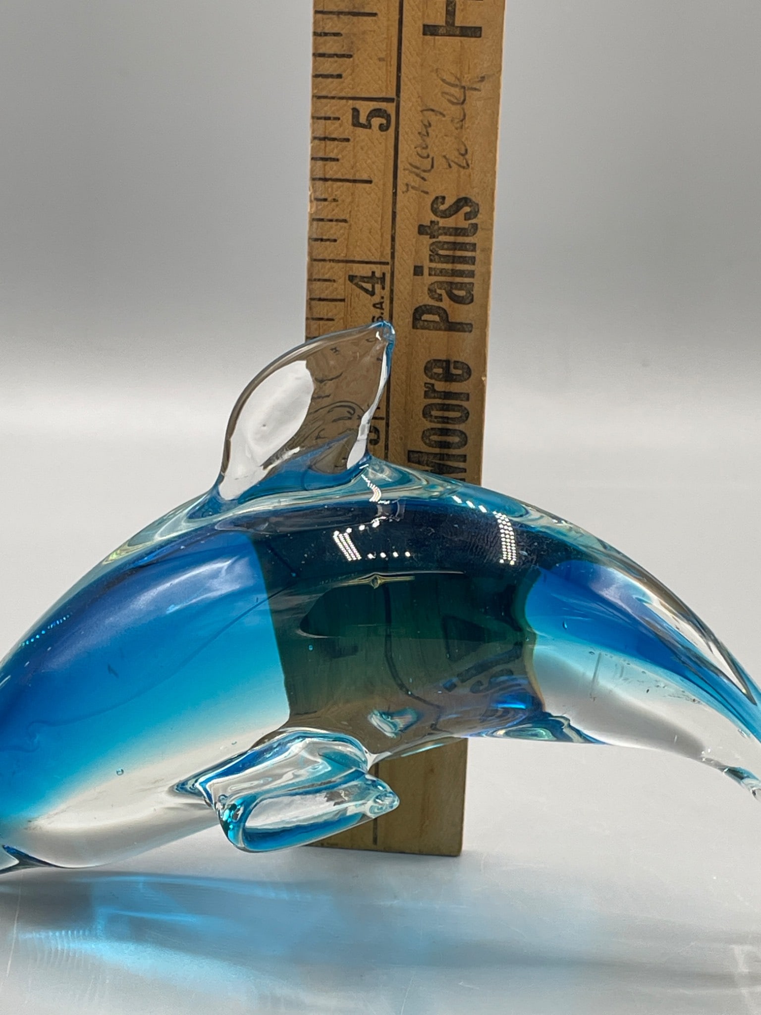 Glass Dolphin Figurine With Blue and Clear Design, Approximately 6 Inches - 6