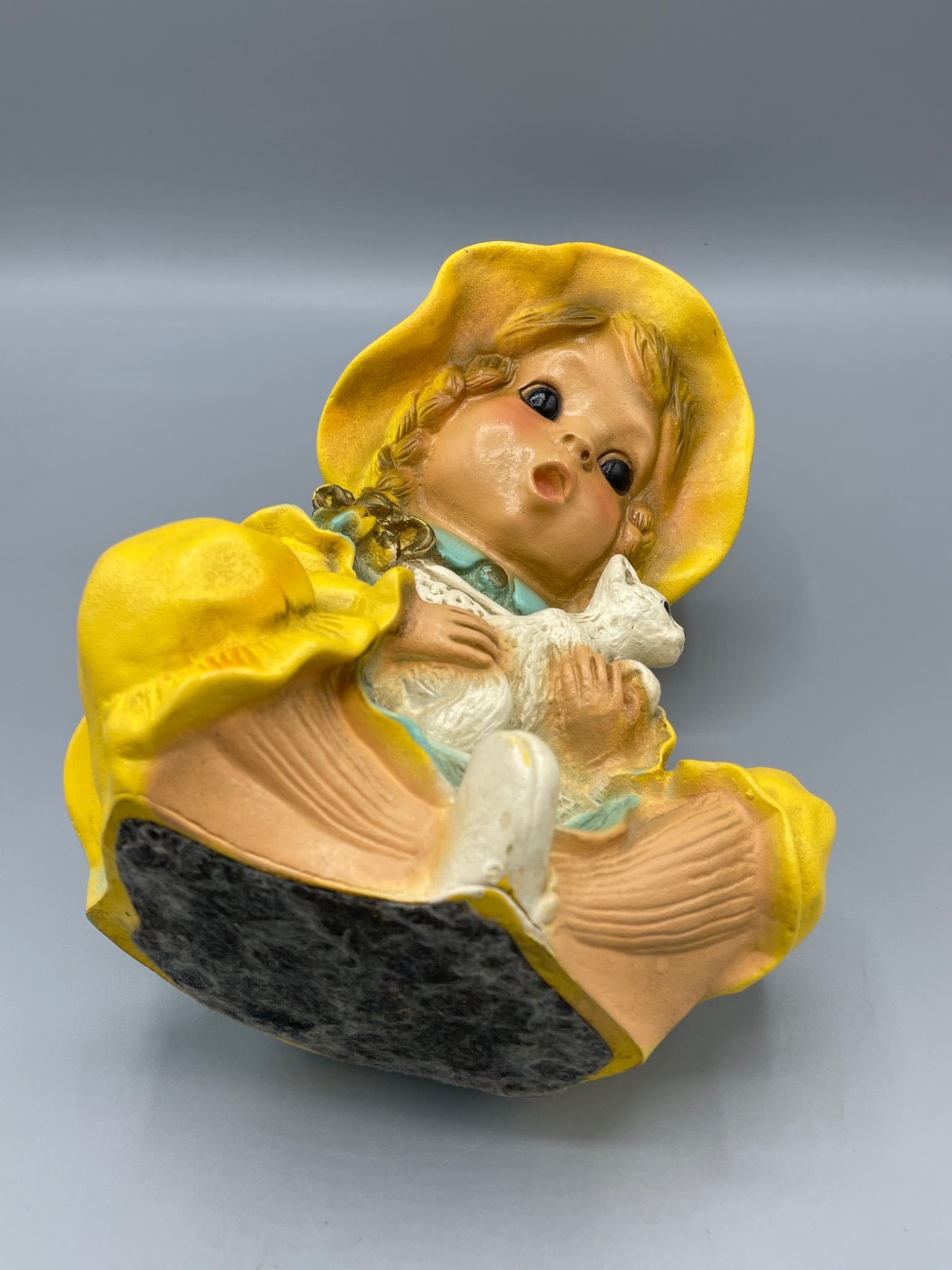 Universal Statuary Figurine of a Seated Girl Hugging a Cat with Yellow Hat - 4