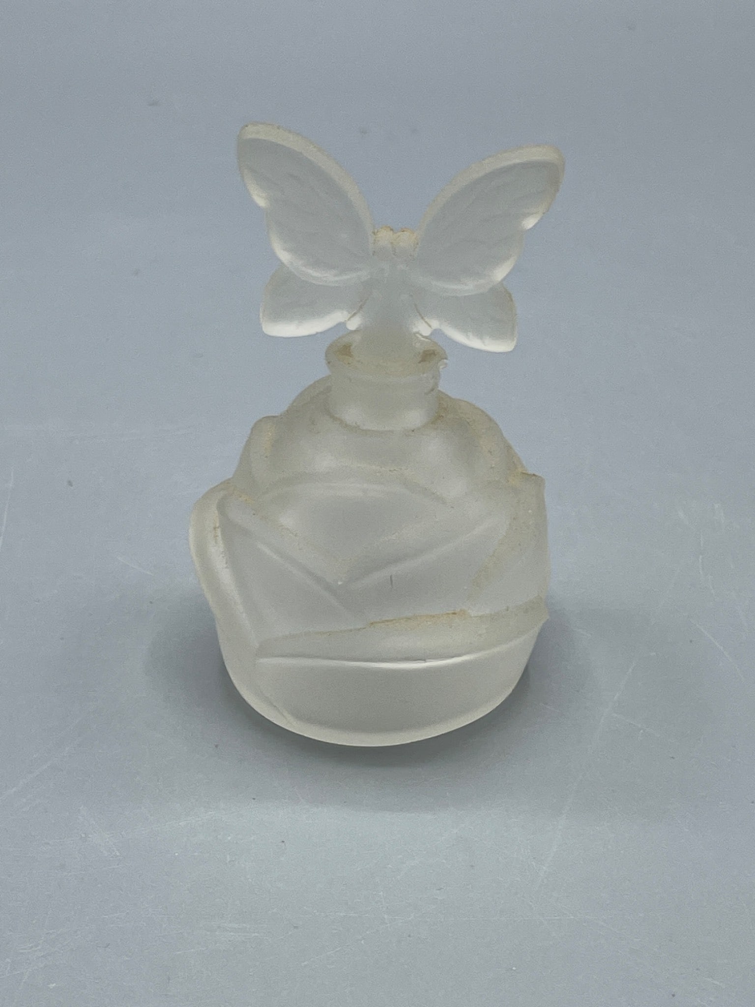 Frosted Glass Perfume Bottle With Butterfly Stopper, Rose Design (1 of 5)