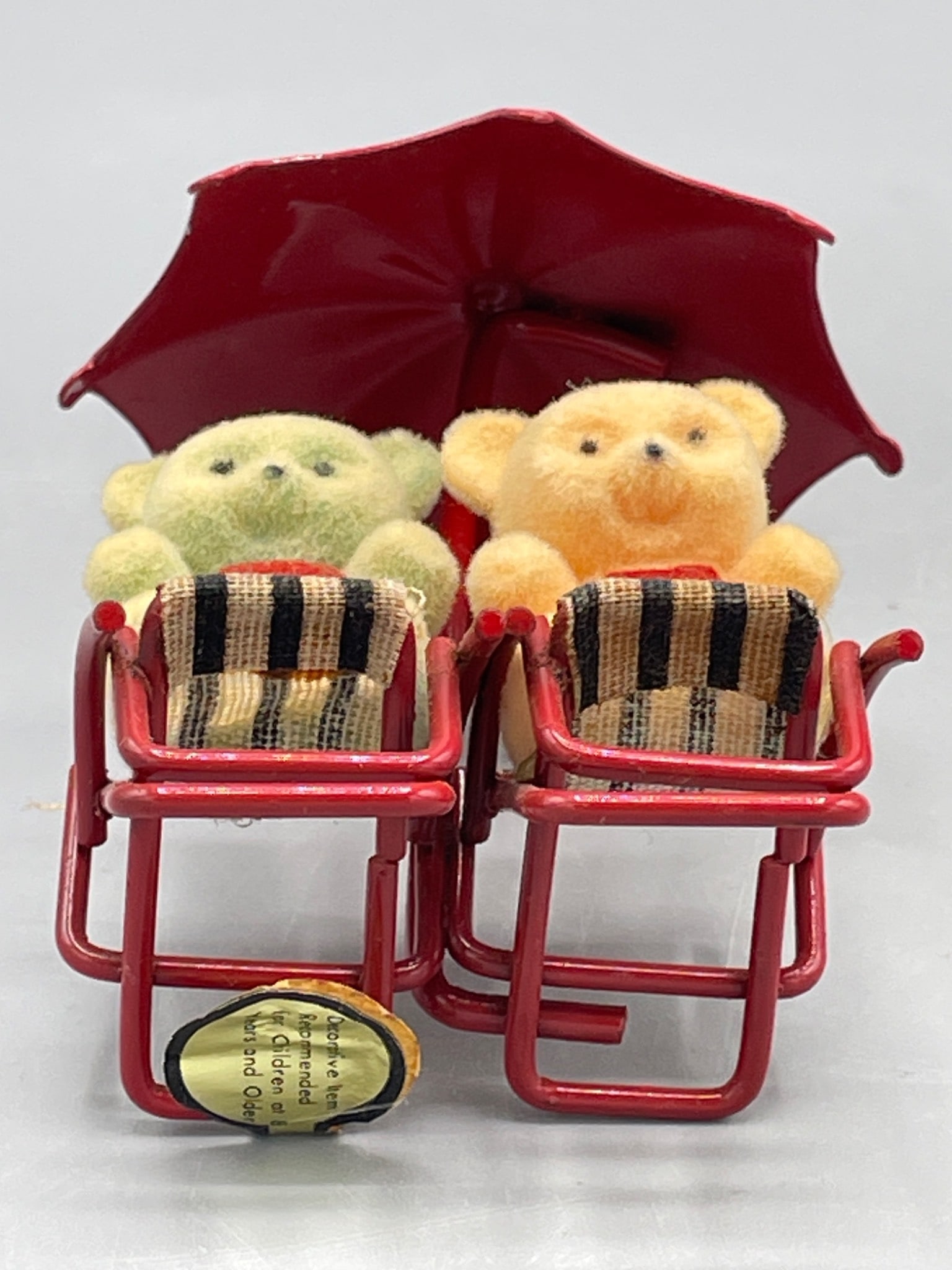 Russ Berrie Item No. 8804 Miniature Bears Under Umbrella with Chairs - 3