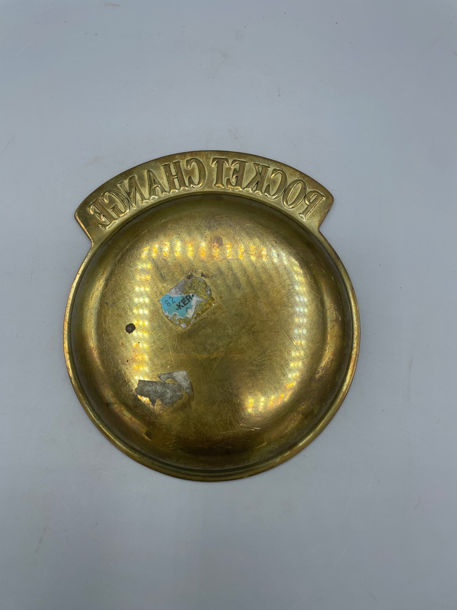 Brass Round Coin Dish Labeled 'Pocket Change' - 3