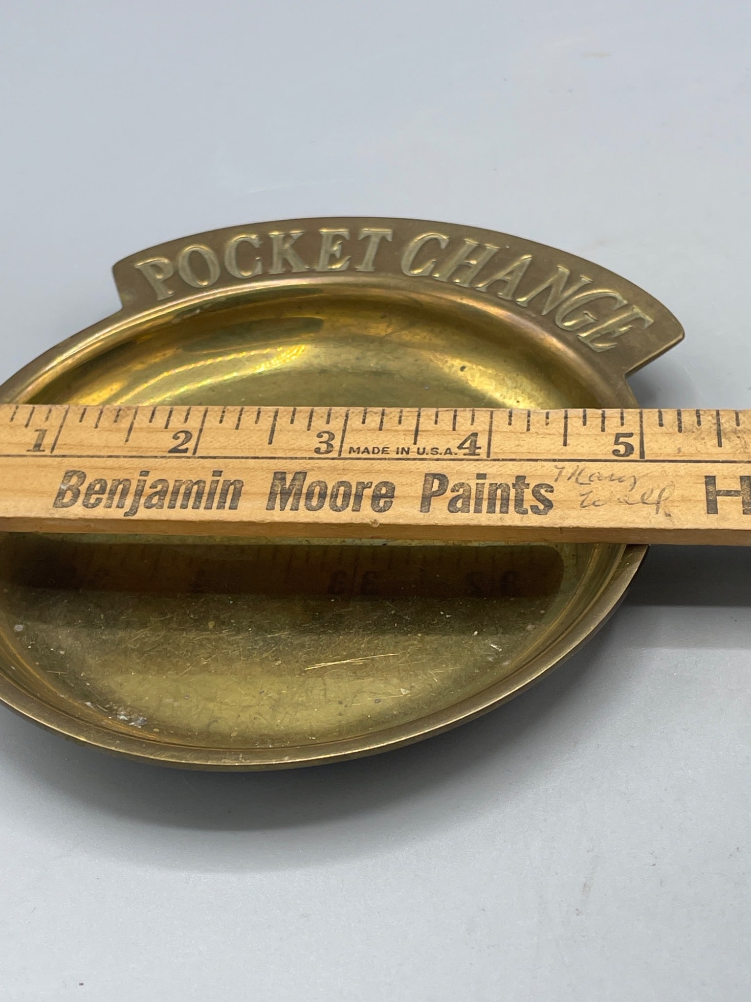 Brass Round Coin Dish Labeled 'Pocket Change' - 4