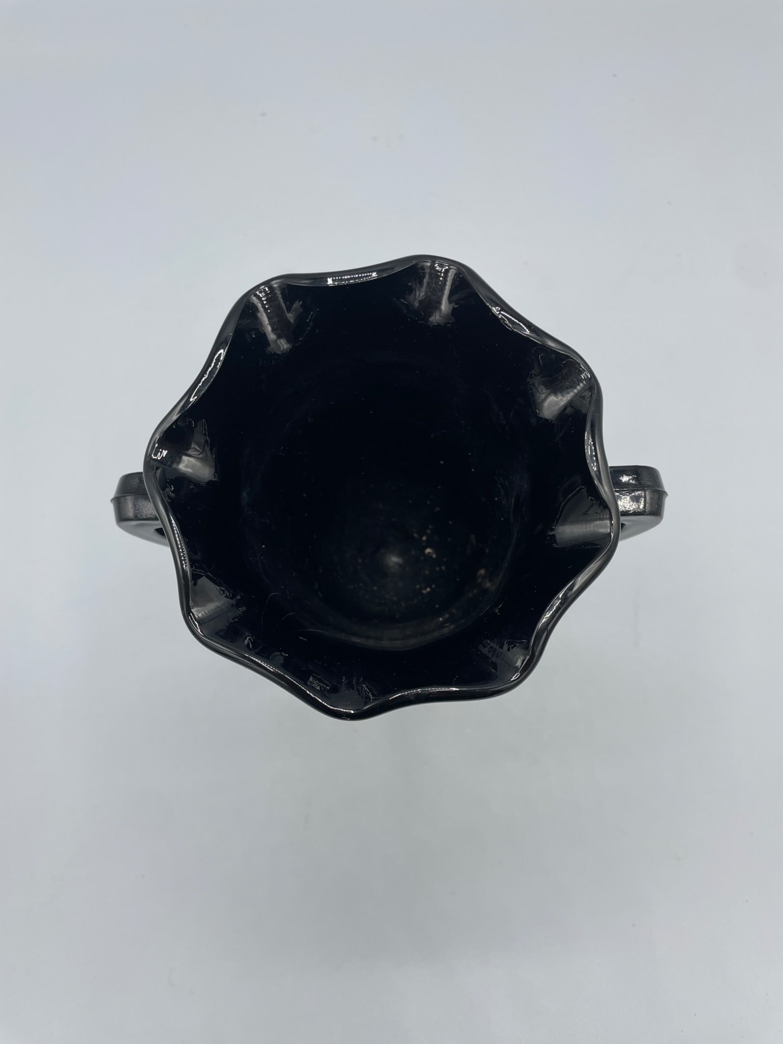 Black Double-Handled Glass Vase With Fluted Rim and Embossed Design - 3