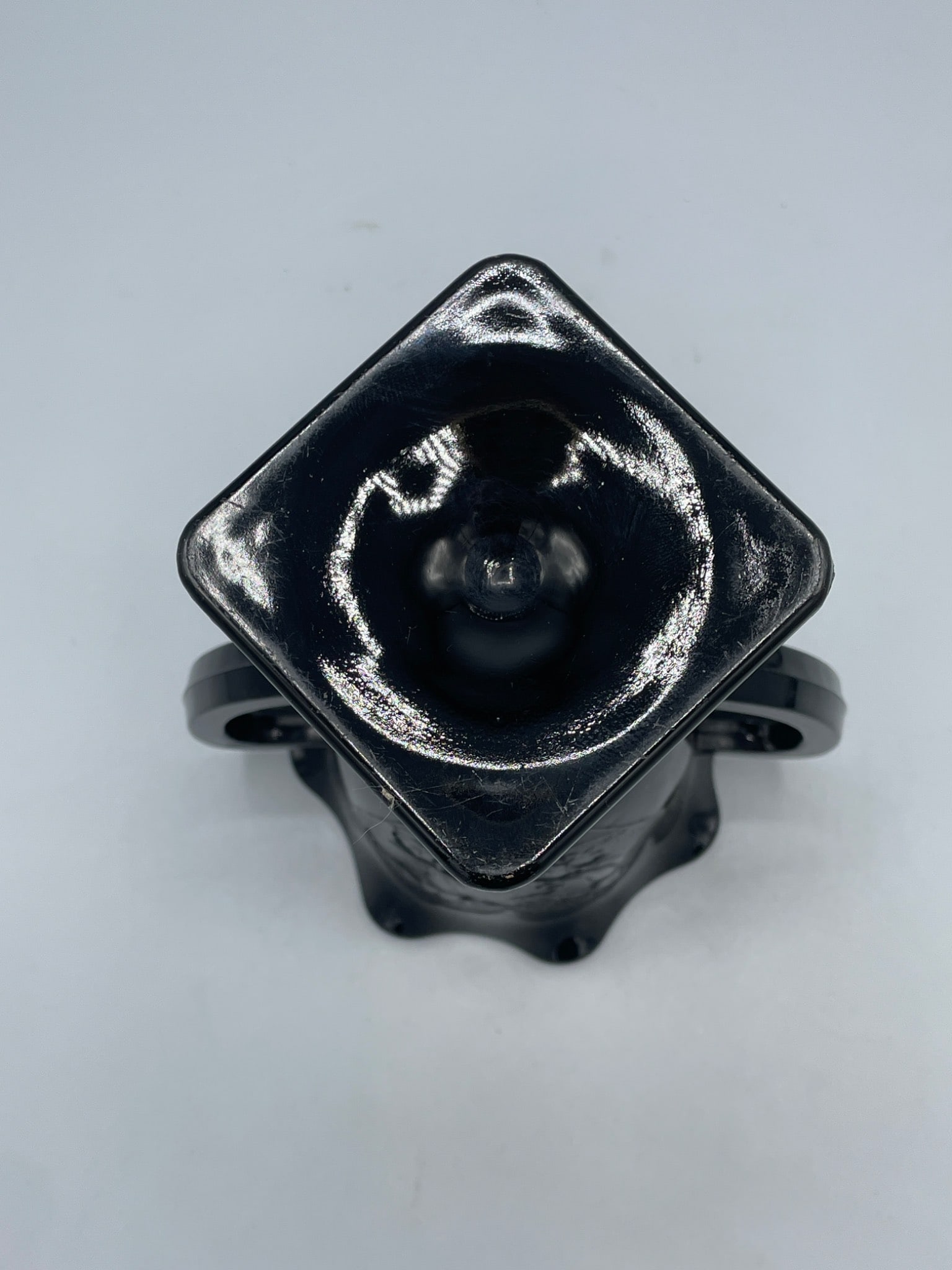 Black Double-Handled Glass Vase With Fluted Rim and Embossed Design - 5