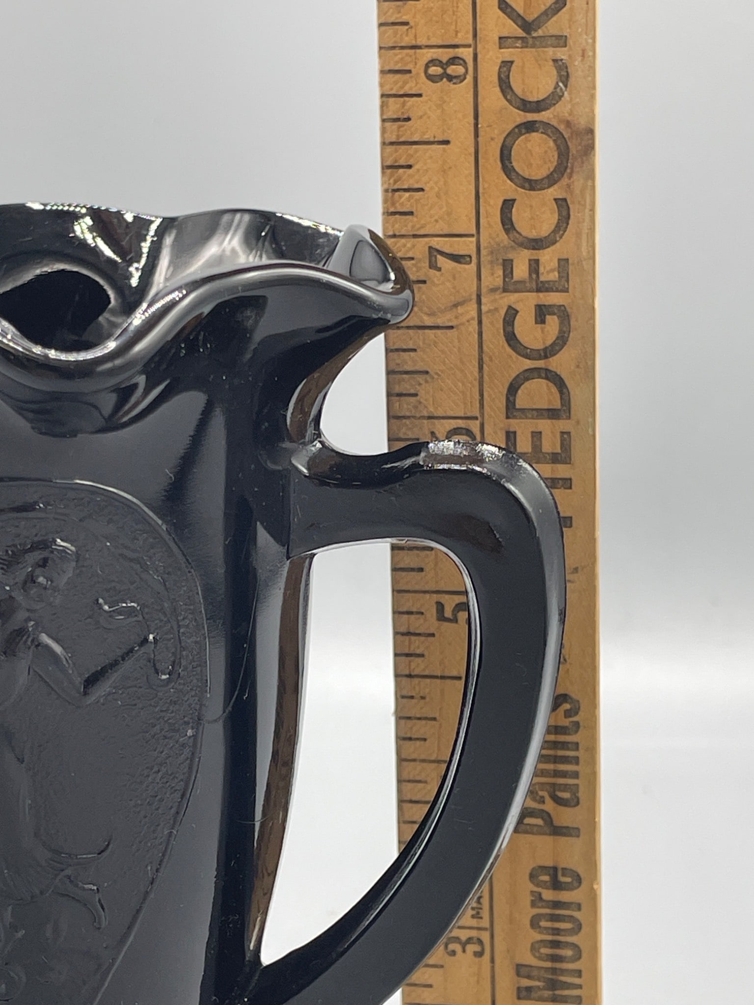 Black Double-Handled Glass Vase With Fluted Rim and Embossed Design - 6