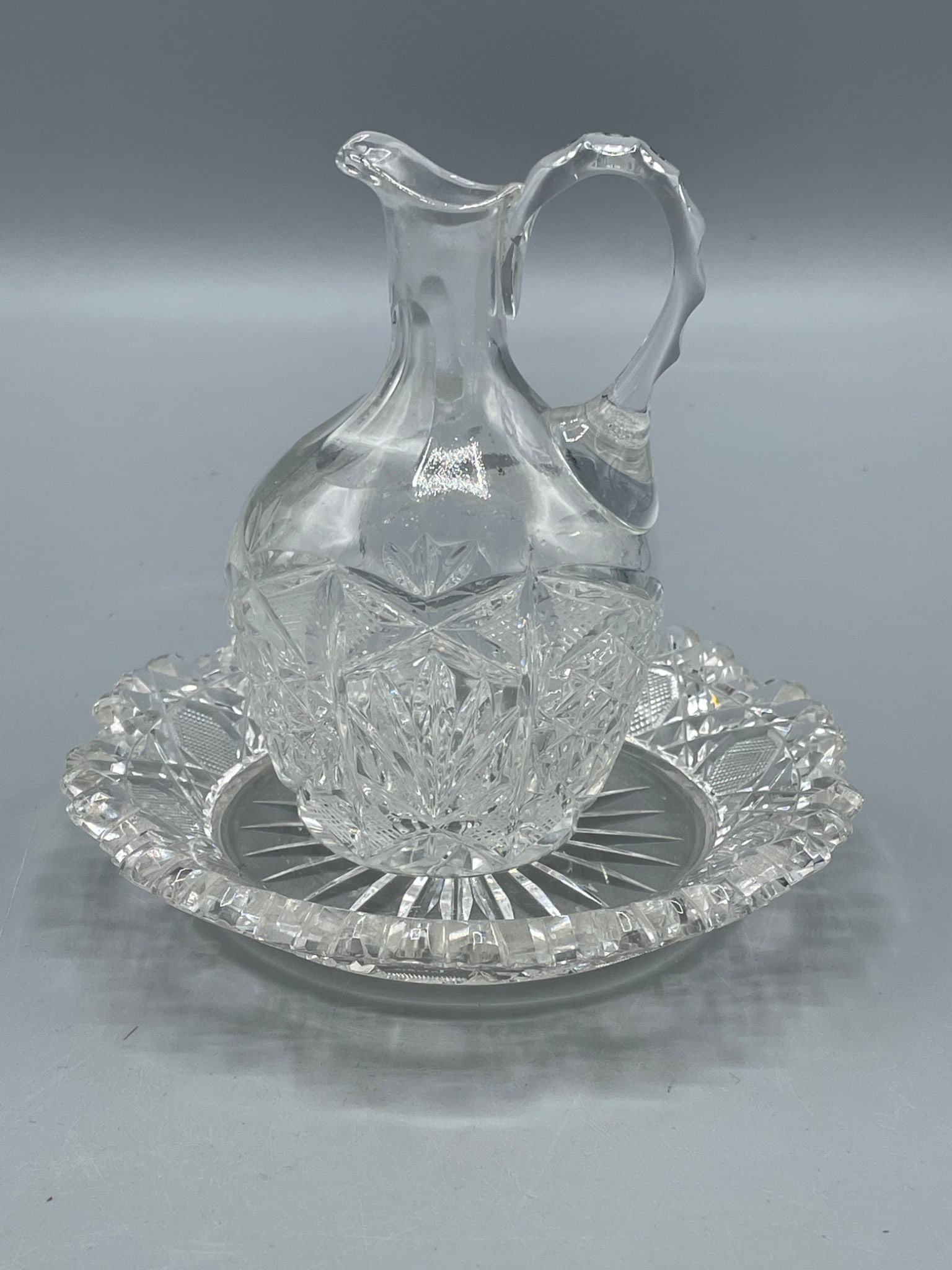 Clear Cut Glass Cruet with Matching Underplate (1 of 5)