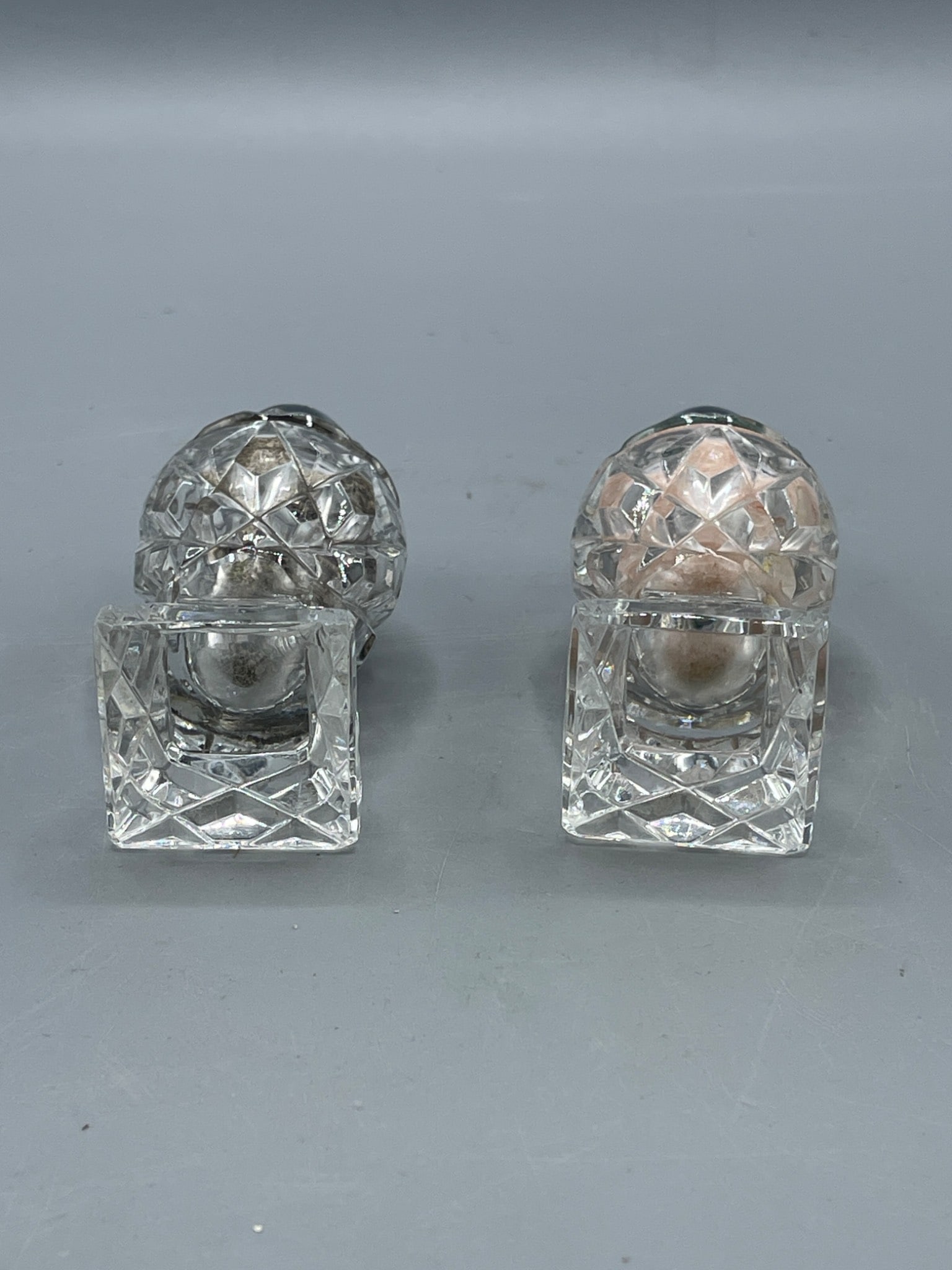 Clear Diamond-Cut Glass Salt and Pepper Shakers with Chrome Lids - 4
