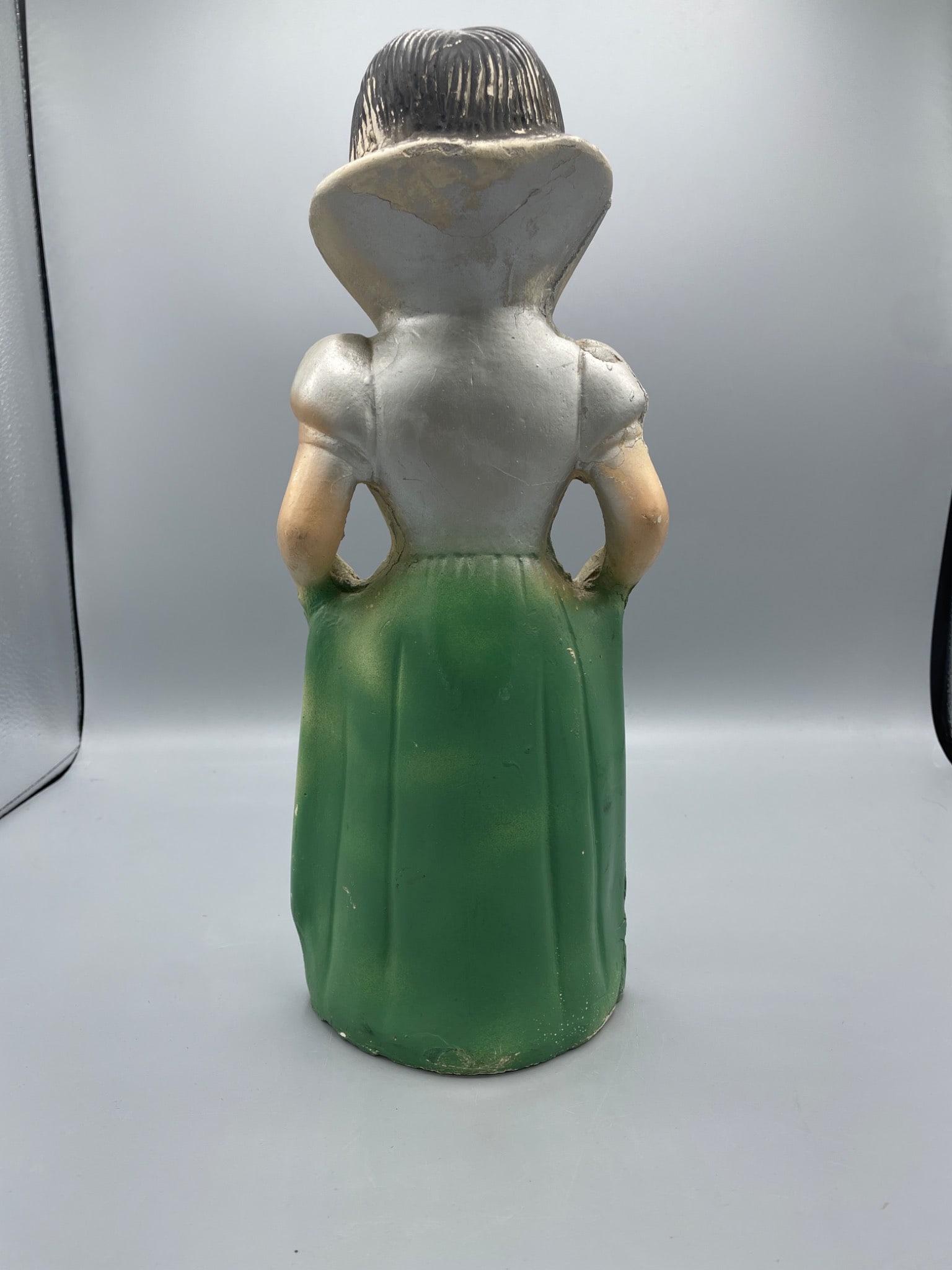 antique Chalkware Figurine Of Snow White In Green Dress, 13 Inches - 3