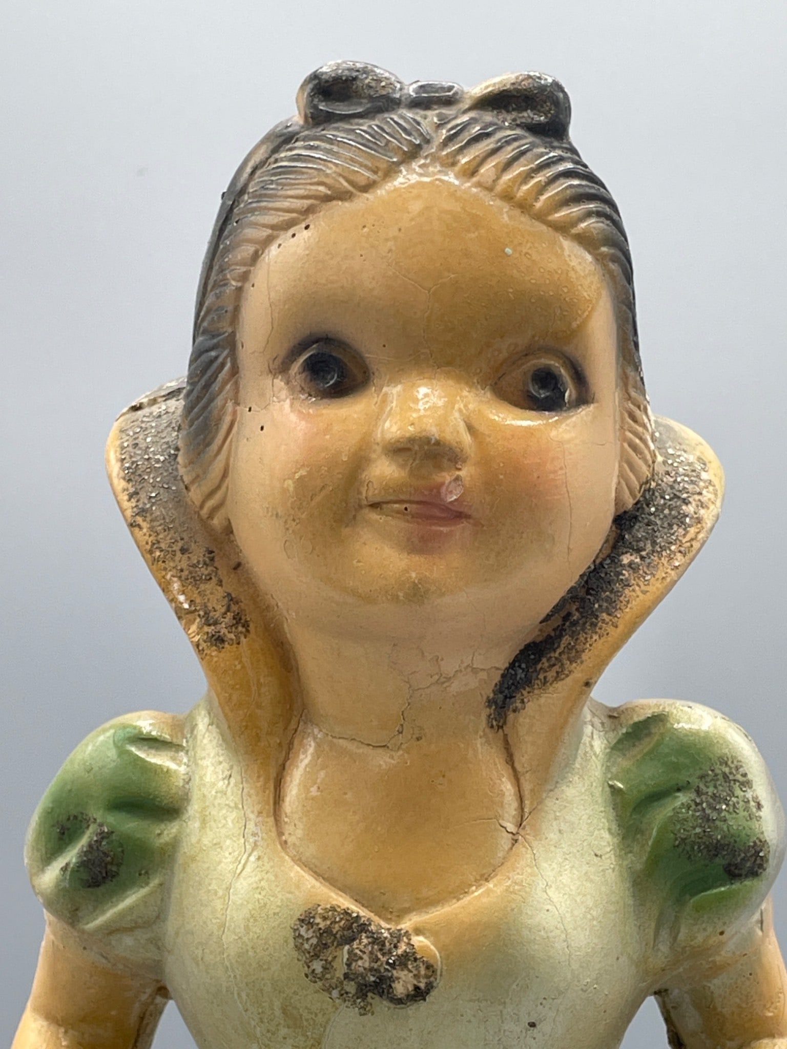 antique Chalkware Figurine Of Snow White In Green Dress, 13 Inches - 5