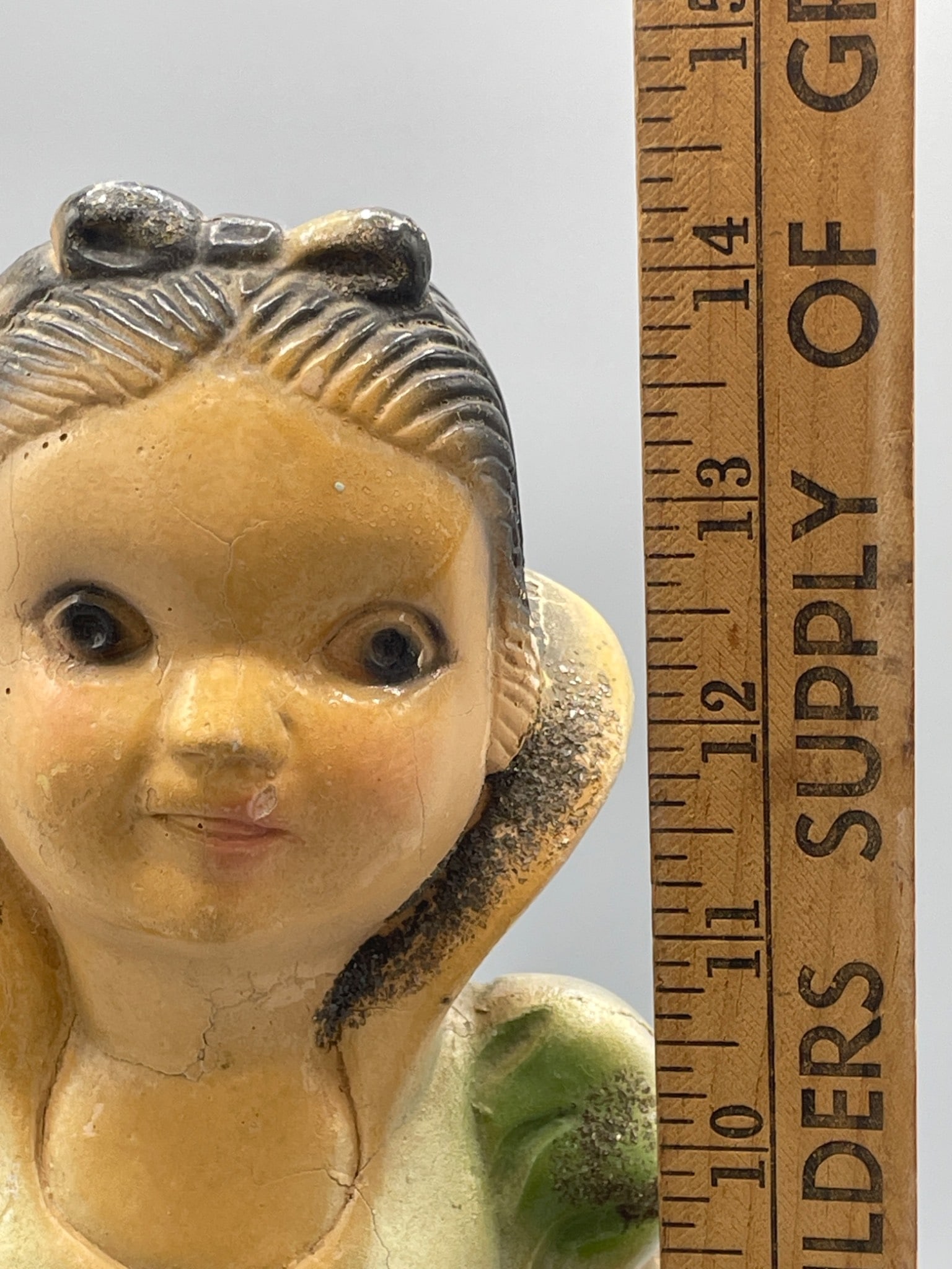 antique Chalkware Figurine Of Snow White In Green Dress, 13 Inches - 7