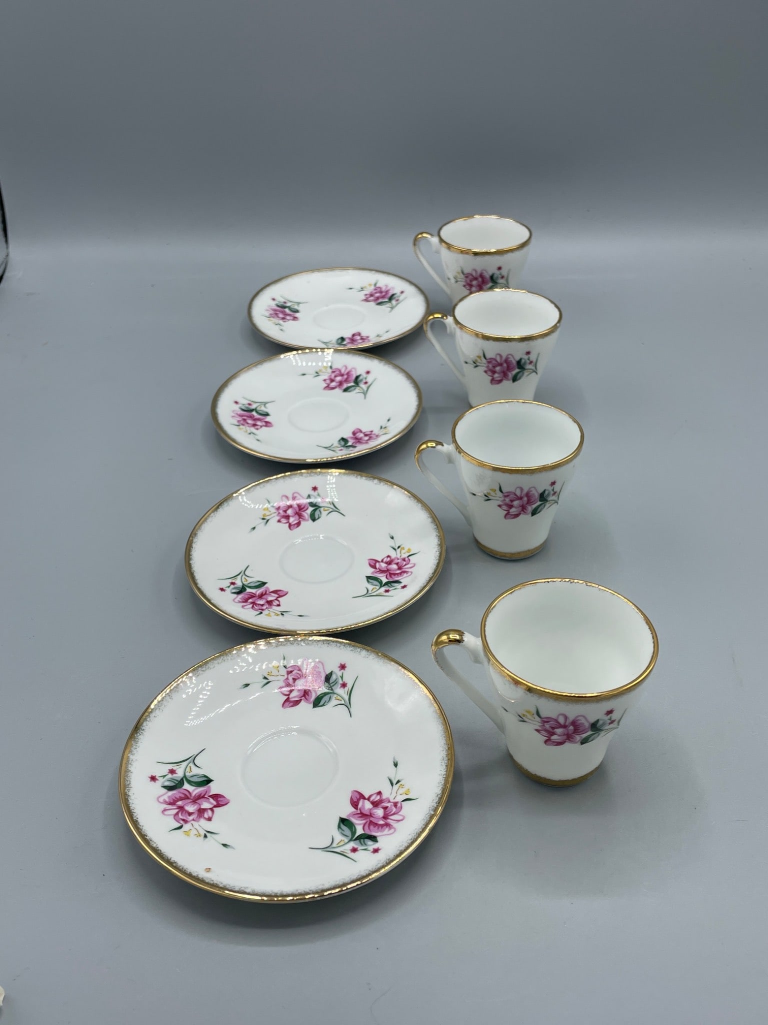 Four Porcelain Demitasse Cups and Saucers with Floral and Gold Trim (1 of 7)
