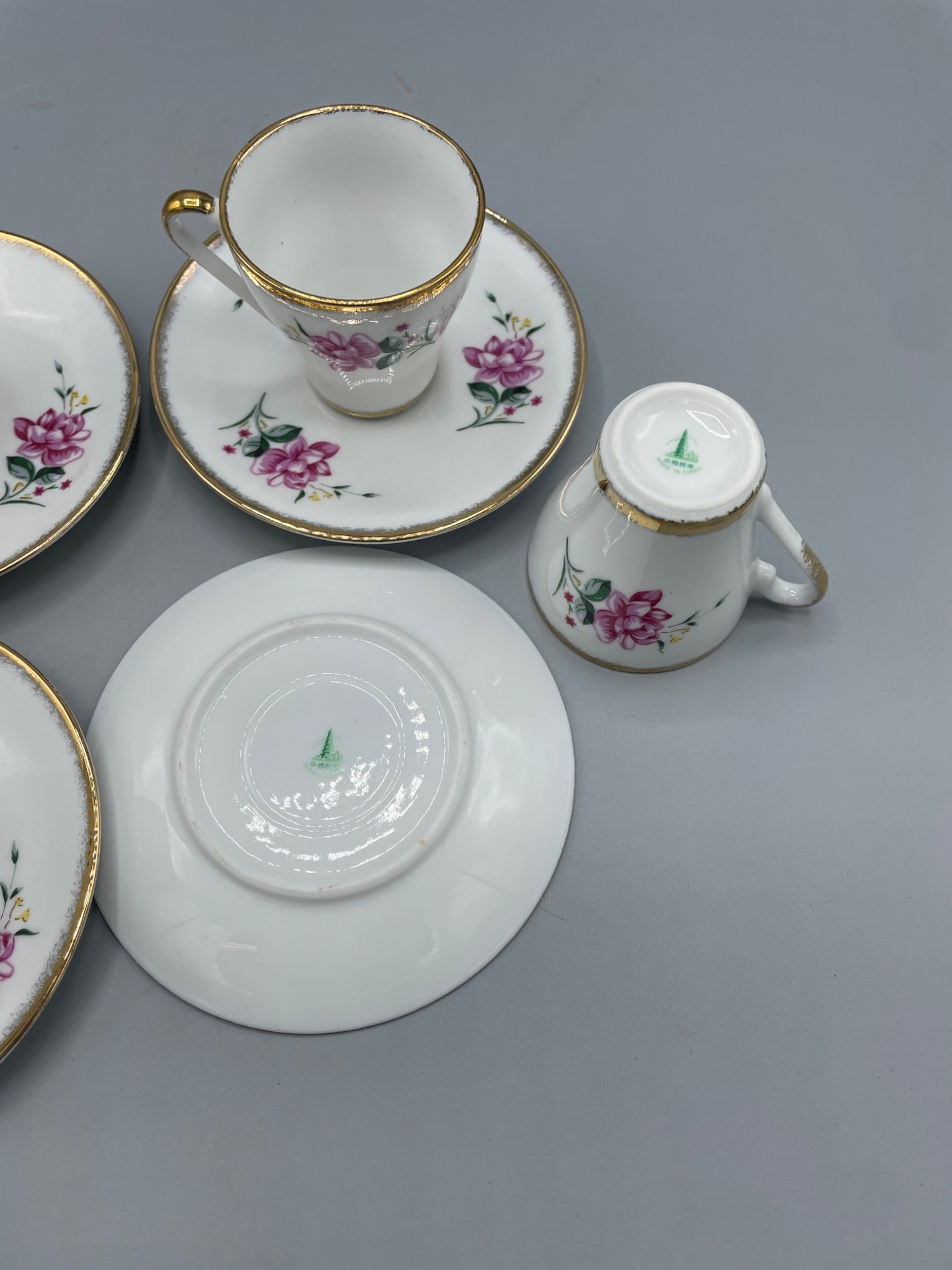 Four Porcelain Demitasse Cups and Saucers with Floral and Gold Trim - 4