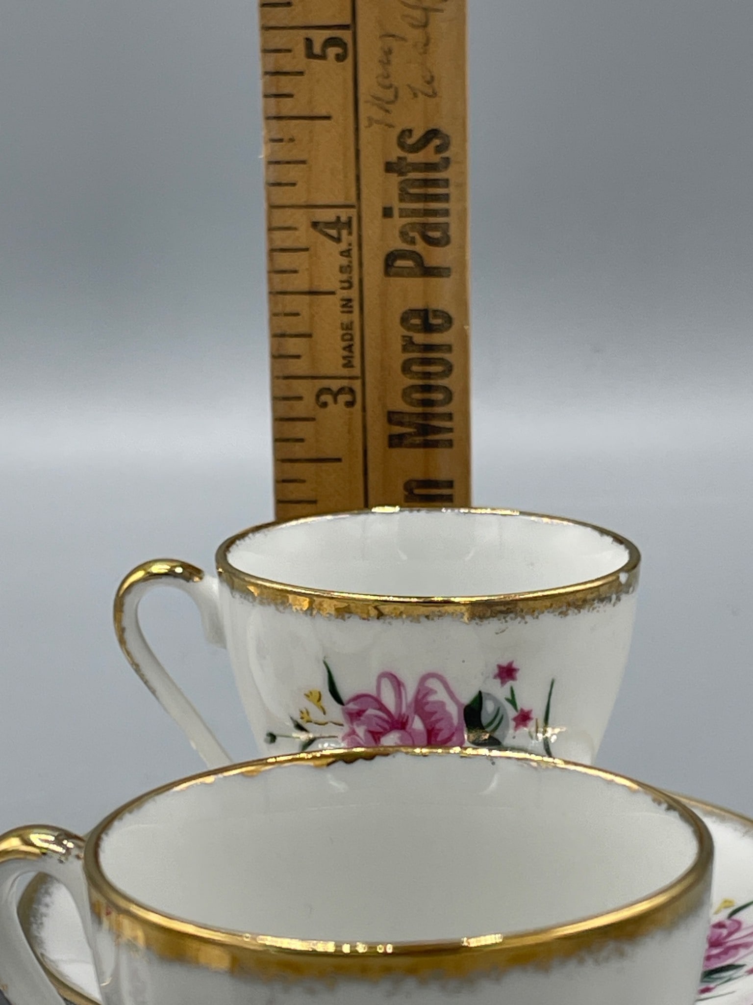 Four Porcelain Demitasse Cups and Saucers with Floral and Gold Trim - 7