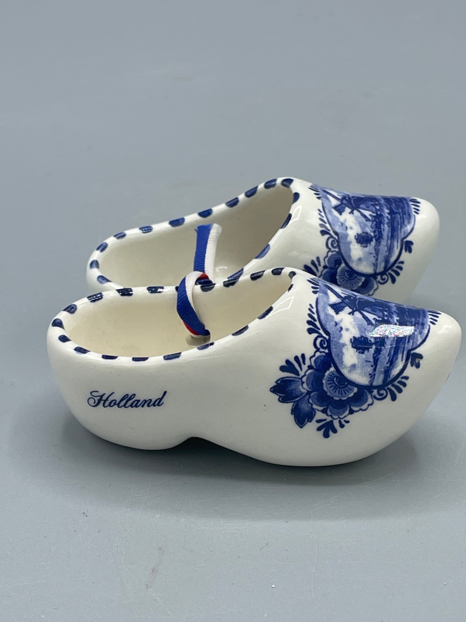 Delft Holland Ceramic Clogs with Traditional Blue Windmill Design (1 of 6)