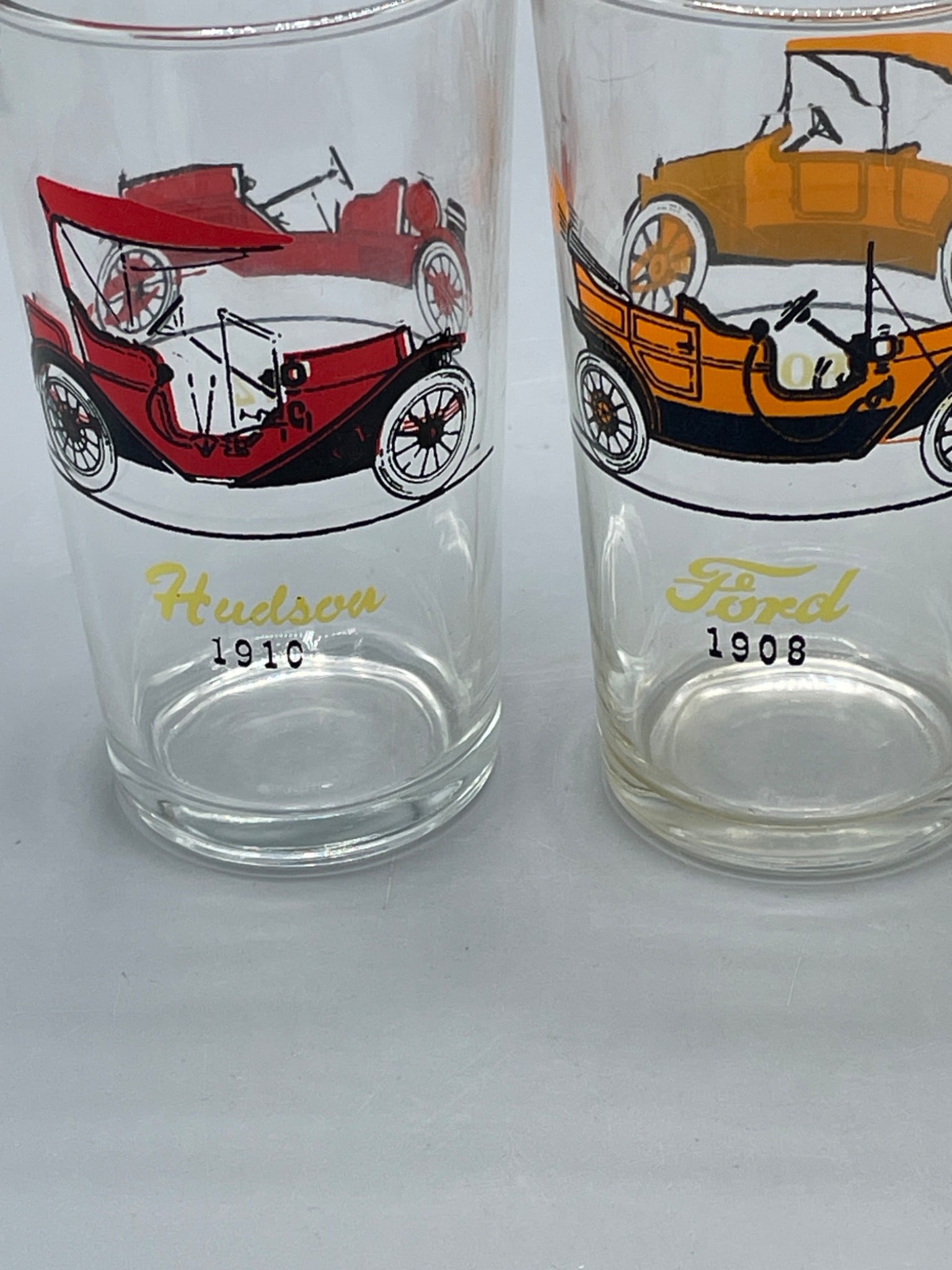 4 Clear Glass Tumblers with Vintage Cars from 1908-1915 - 3