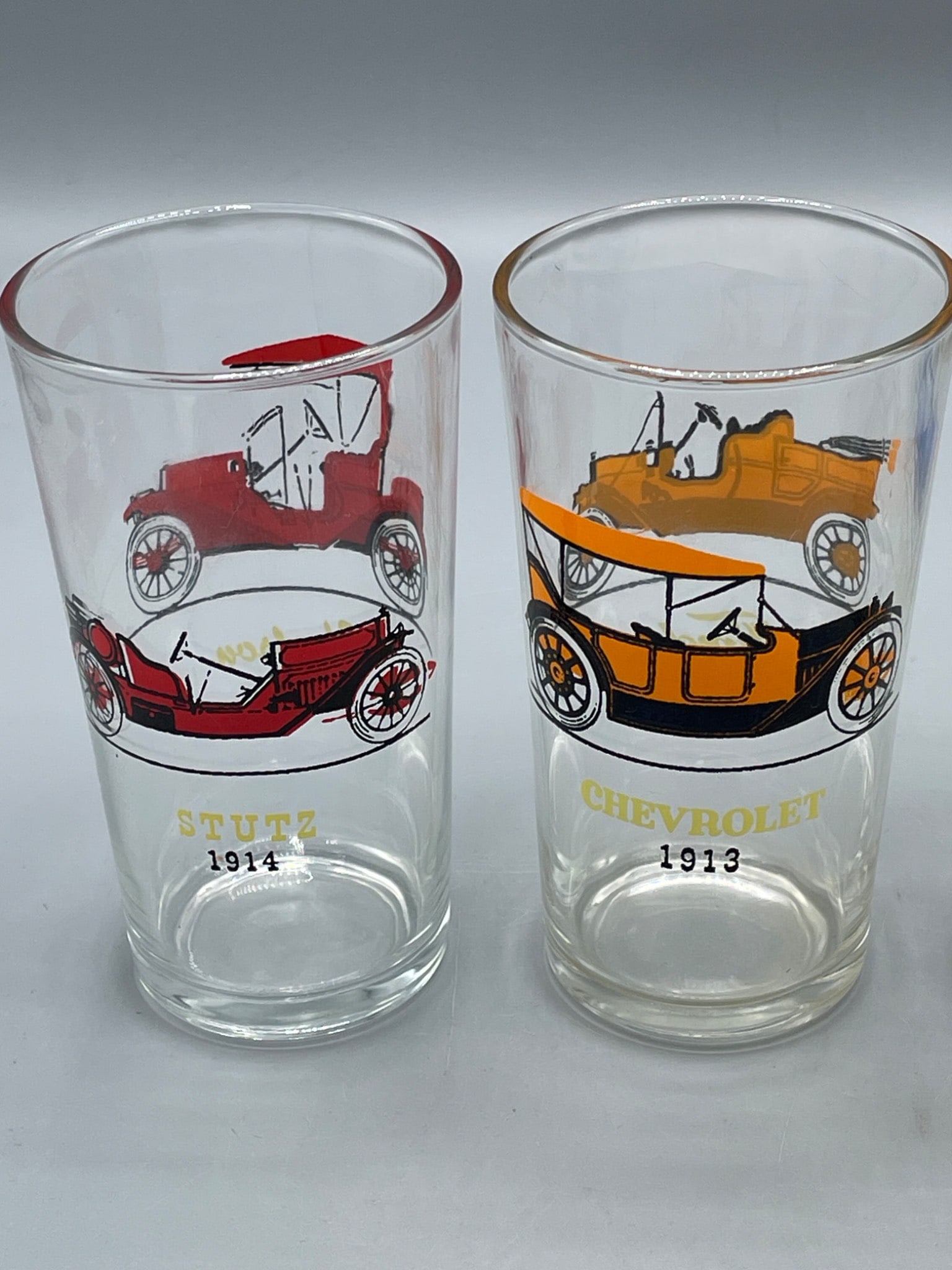4 Clear Glass Tumblers with Vintage Cars from 1908-1915 - 5