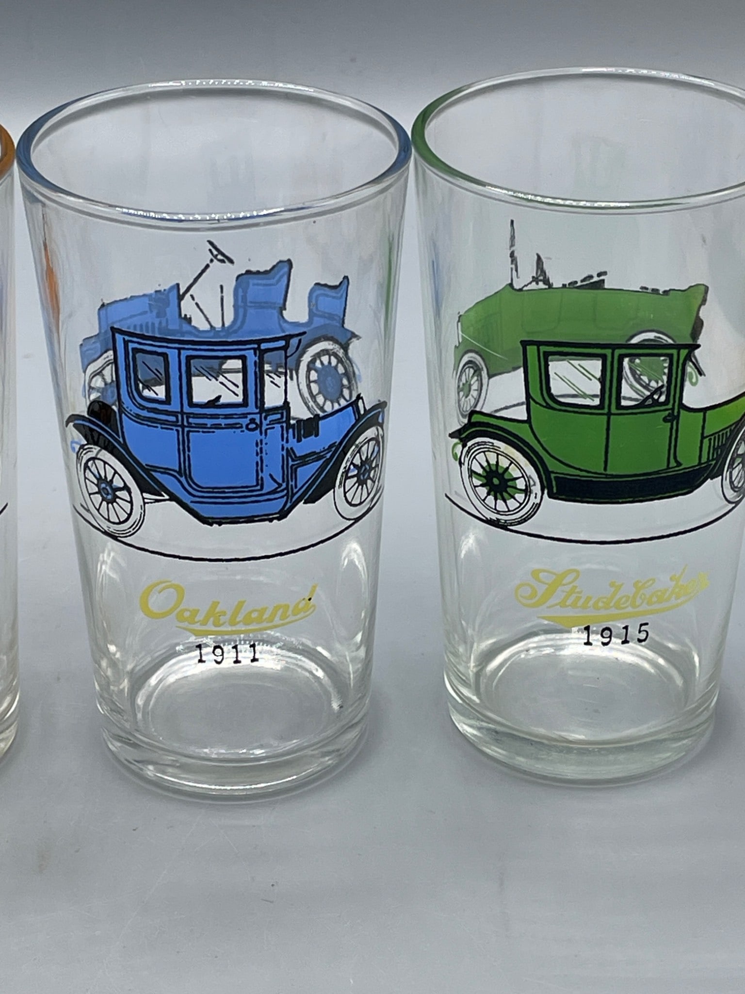 4 Clear Glass Tumblers with Vintage Cars from 1908-1915 - 6