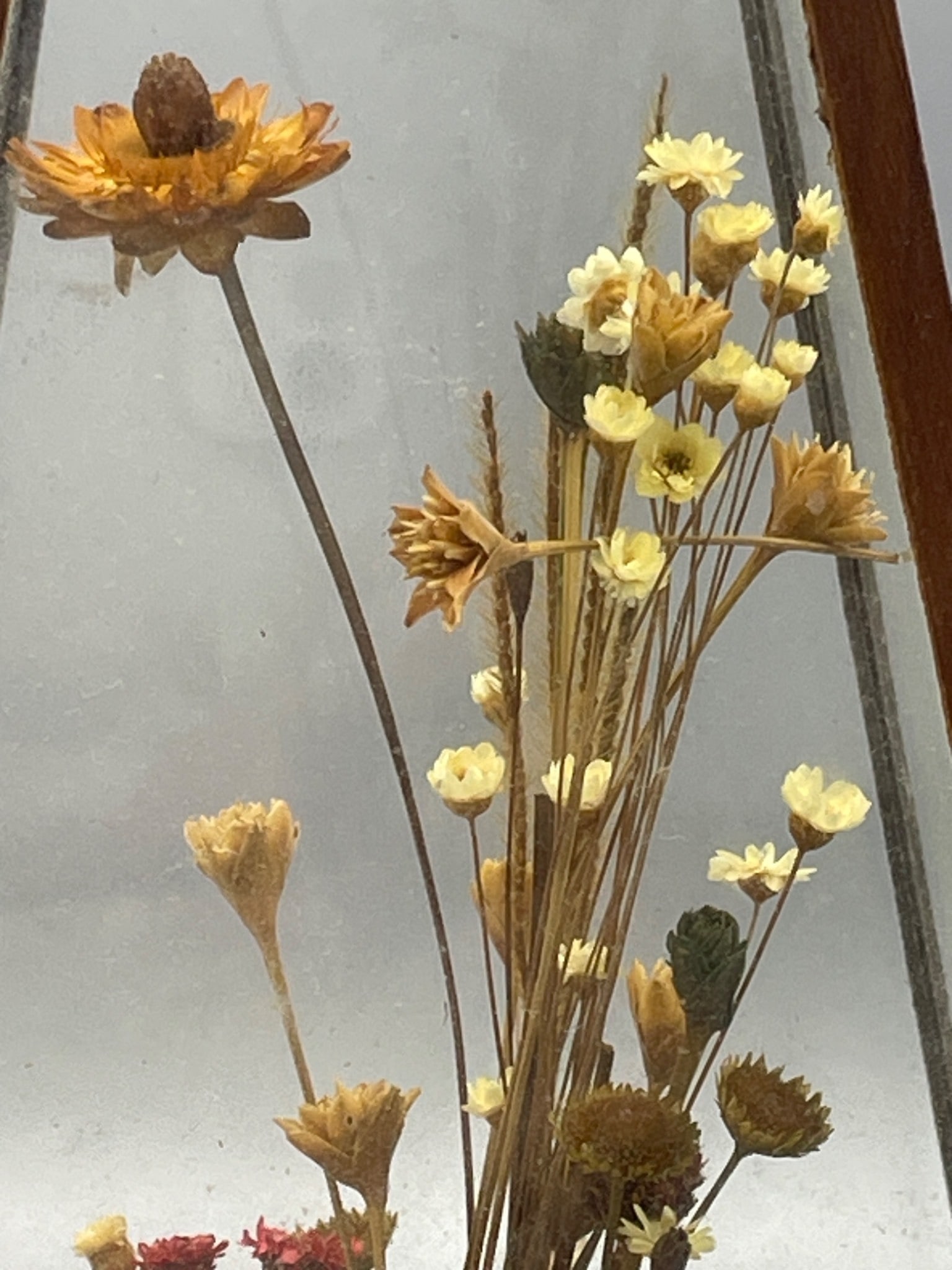 Wooden Pyramid Glass Display Case With Dried Flowers - 5