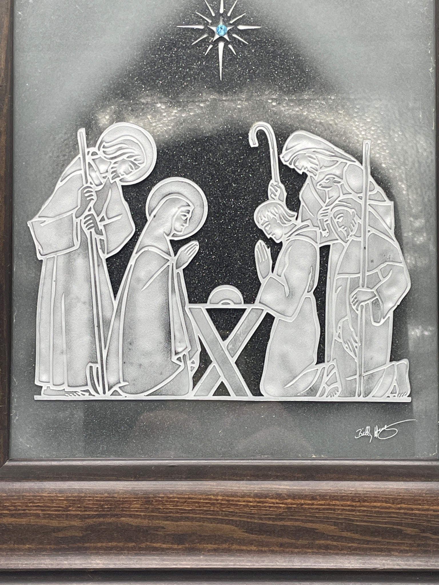 Hand-Carved Glass Nativity Scene by Billy Healy with Artist's Autograph - 2