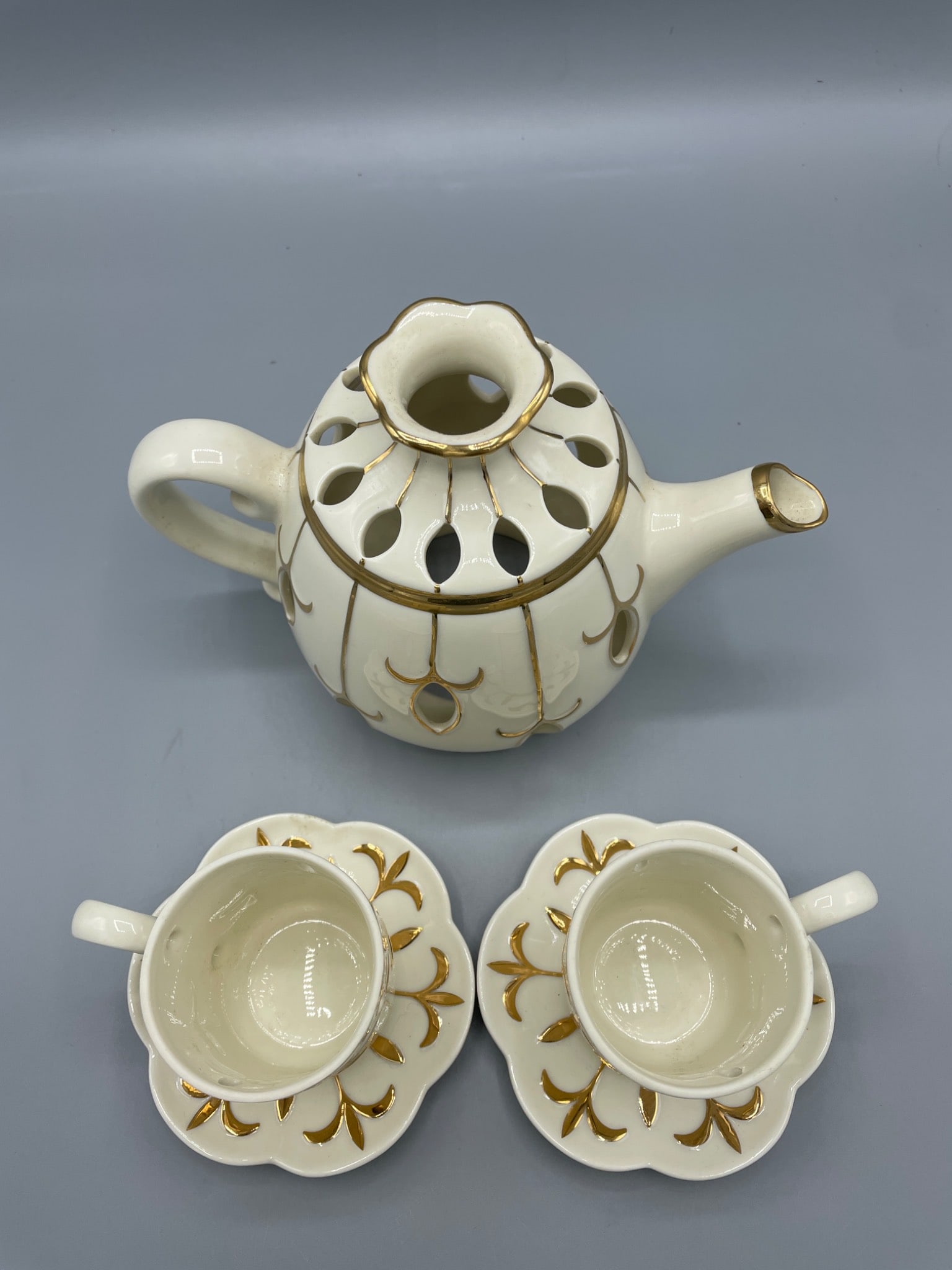 Partylite White Ceramic Teapot with Two Cups and Saucers - 2