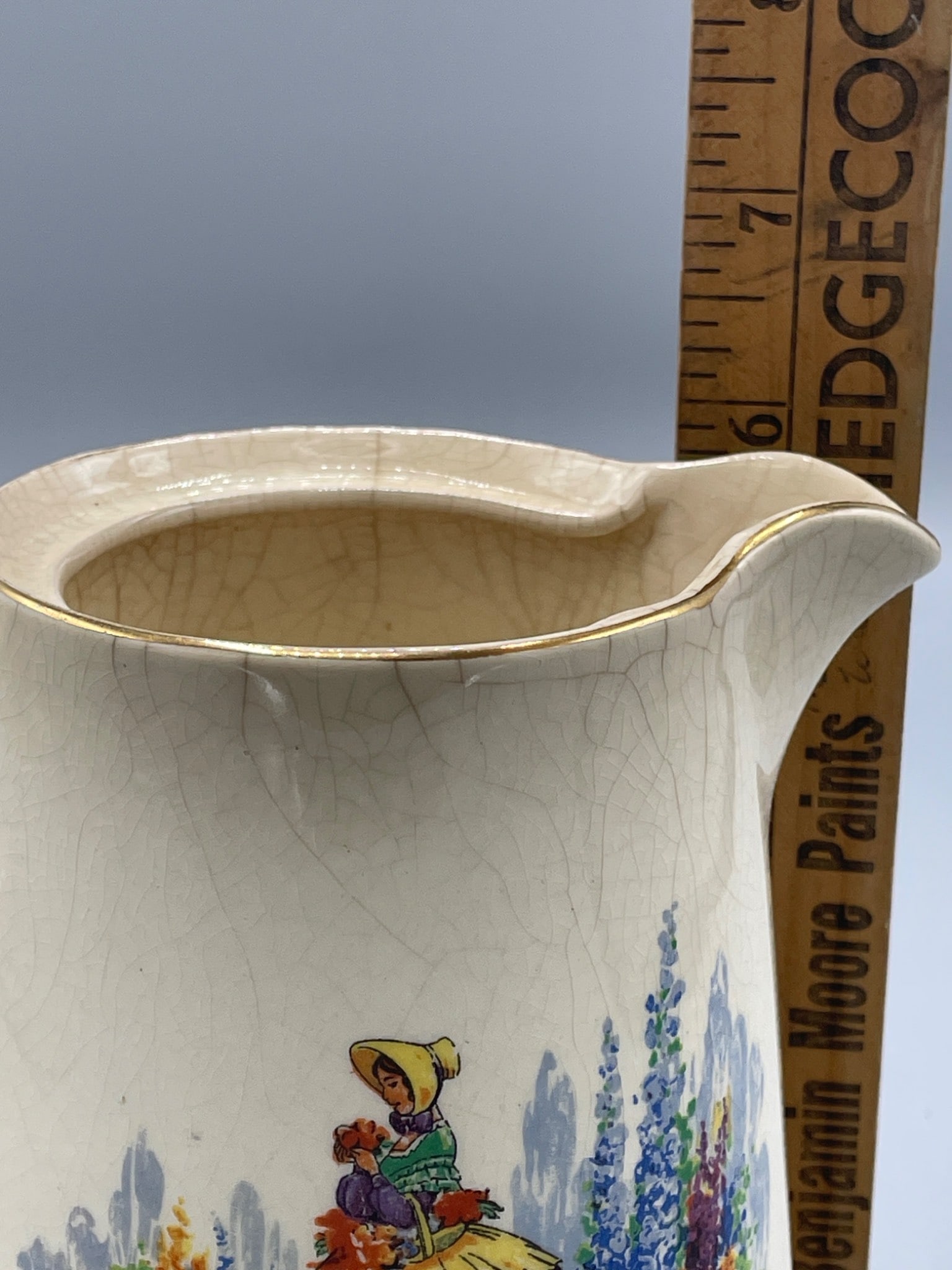 Barker Bros England Eglantine Pitcher with Floral and Lady Design - 8