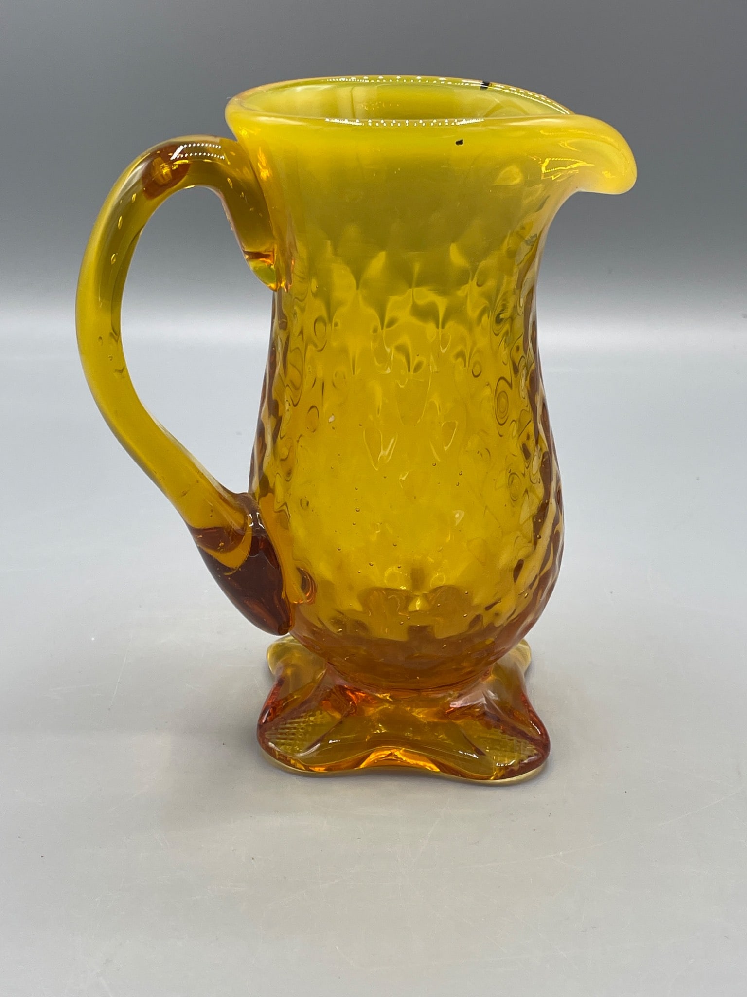 Amberina Glass Pitcher With Textured Design and Footed Base - 2