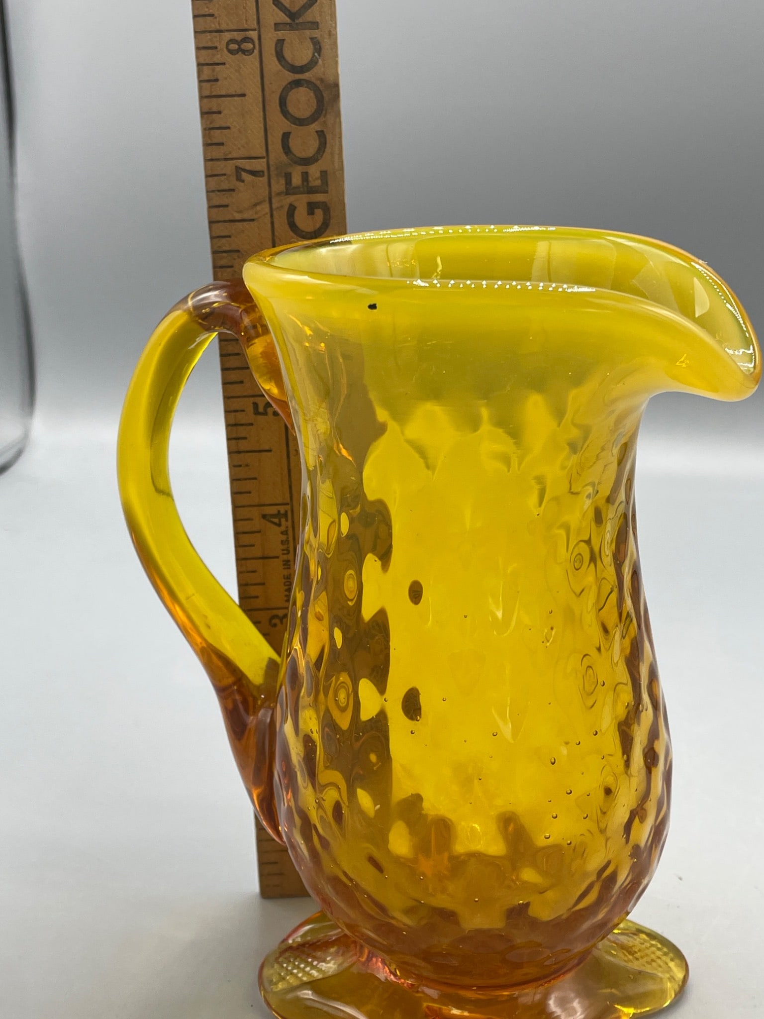Amberina Glass Pitcher With Textured Design and Footed Base - 5