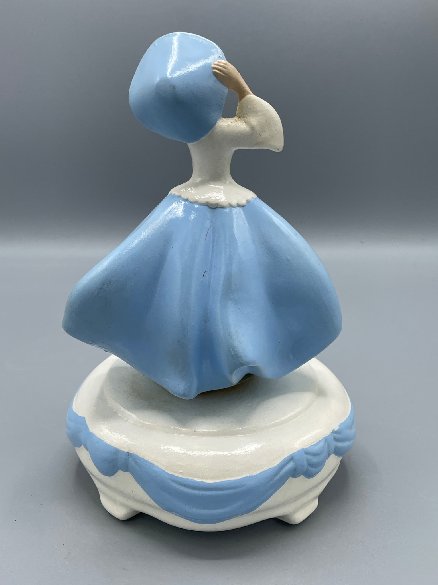Music Box Figurine Featuring Spinning Woman in Blue Dress With Hat - 2