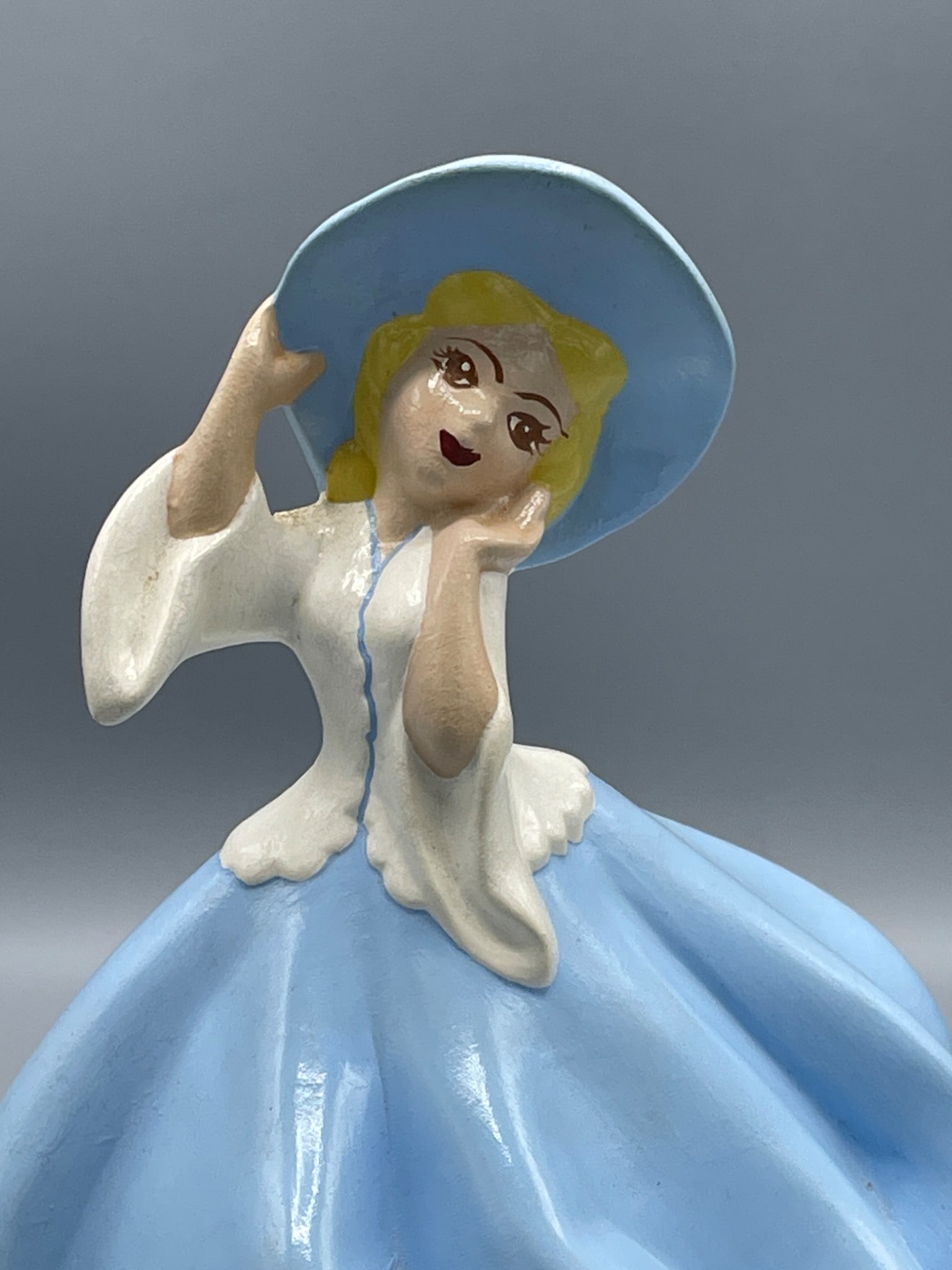 Music Box Figurine Featuring Spinning Woman in Blue Dress With Hat - 3