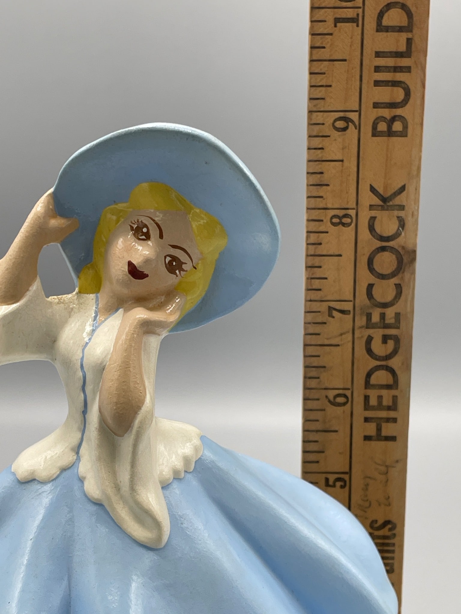 Music Box Figurine Featuring Spinning Woman in Blue Dress With Hat - 5