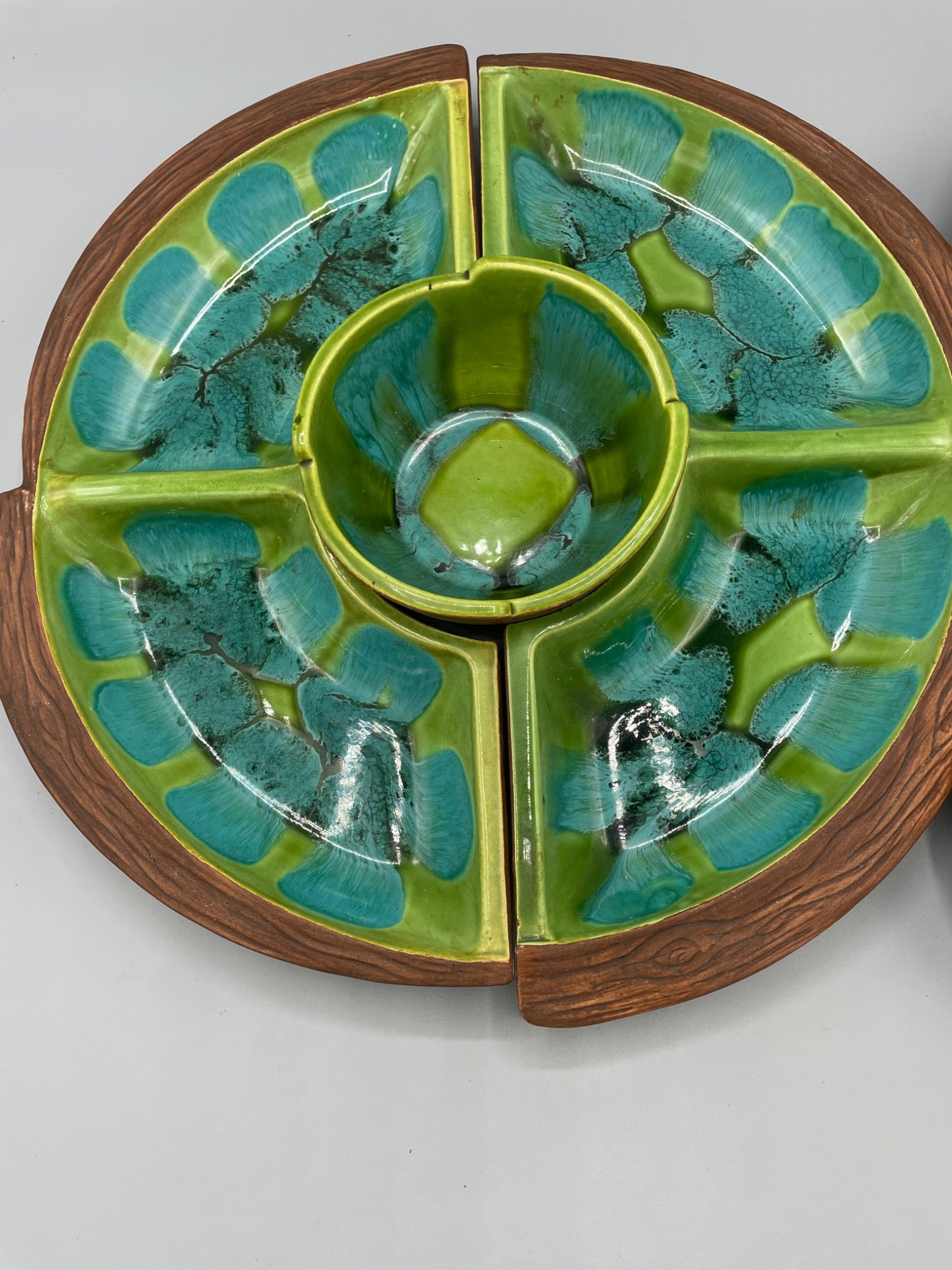 5-Piece Ceramic and Wood Lazy Susan Set by Goya, USA (1 of 6)