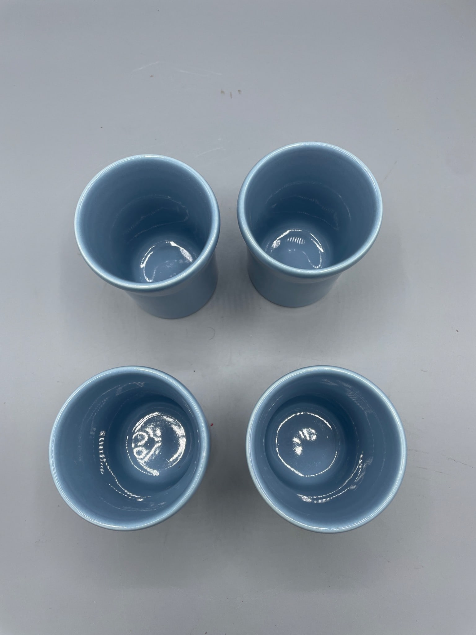 Four Blue Ceramic Cups with Ribbed Design - 2