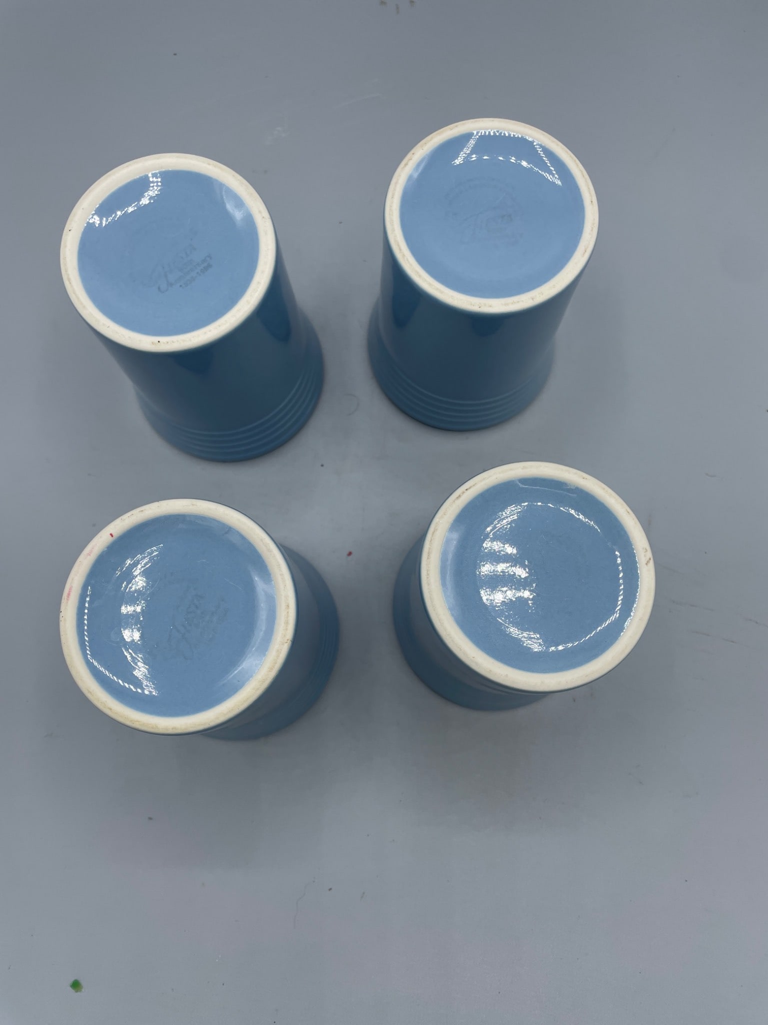 Four Blue Ceramic Cups with Ribbed Design - 3