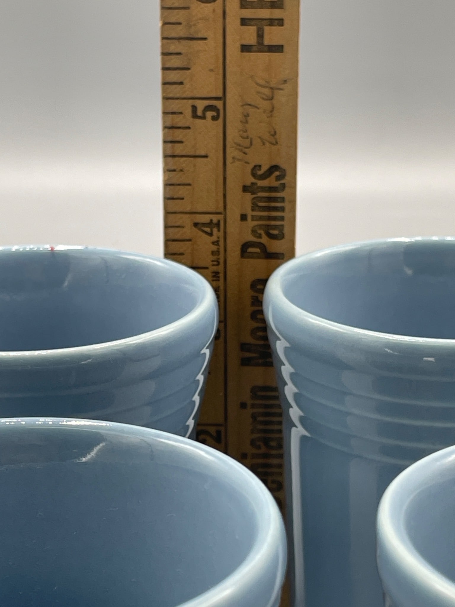Four Blue Ceramic Cups with Ribbed Design - 4