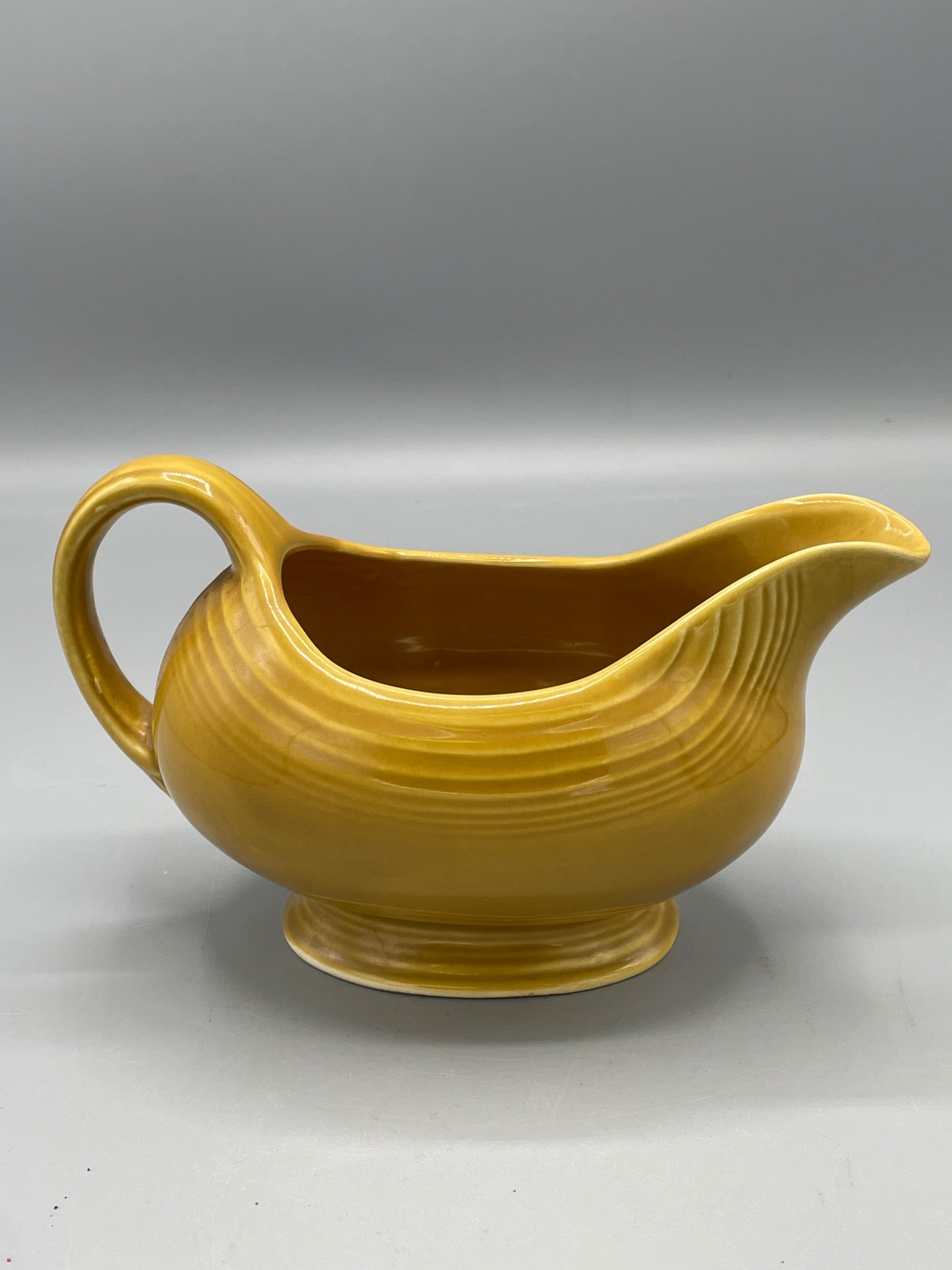 Yellow Ceramic Gravy Boat with Handle and Footed Base, Unknown Maker - 2