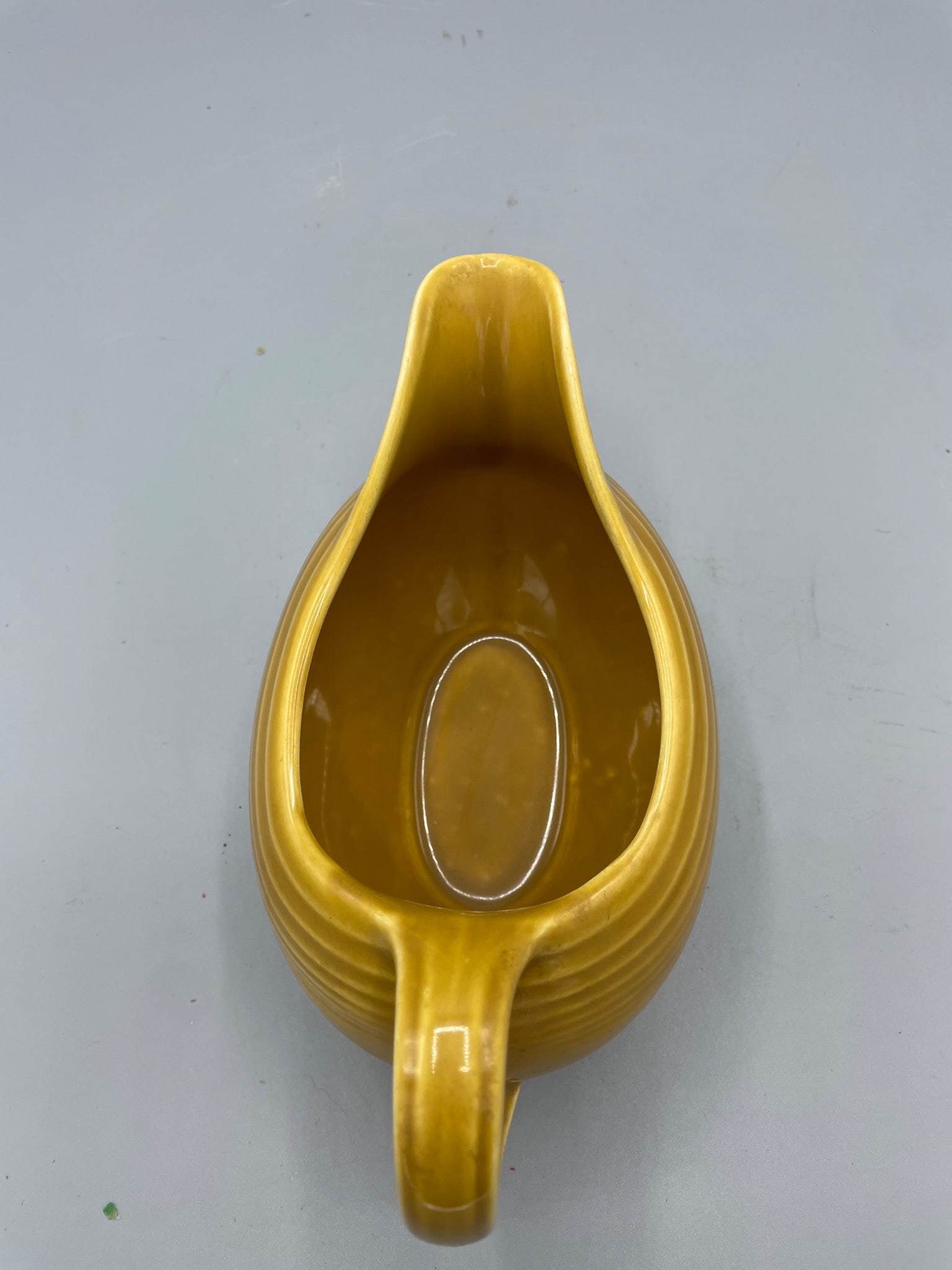 Yellow Ceramic Gravy Boat with Handle and Footed Base, Unknown Maker - 3