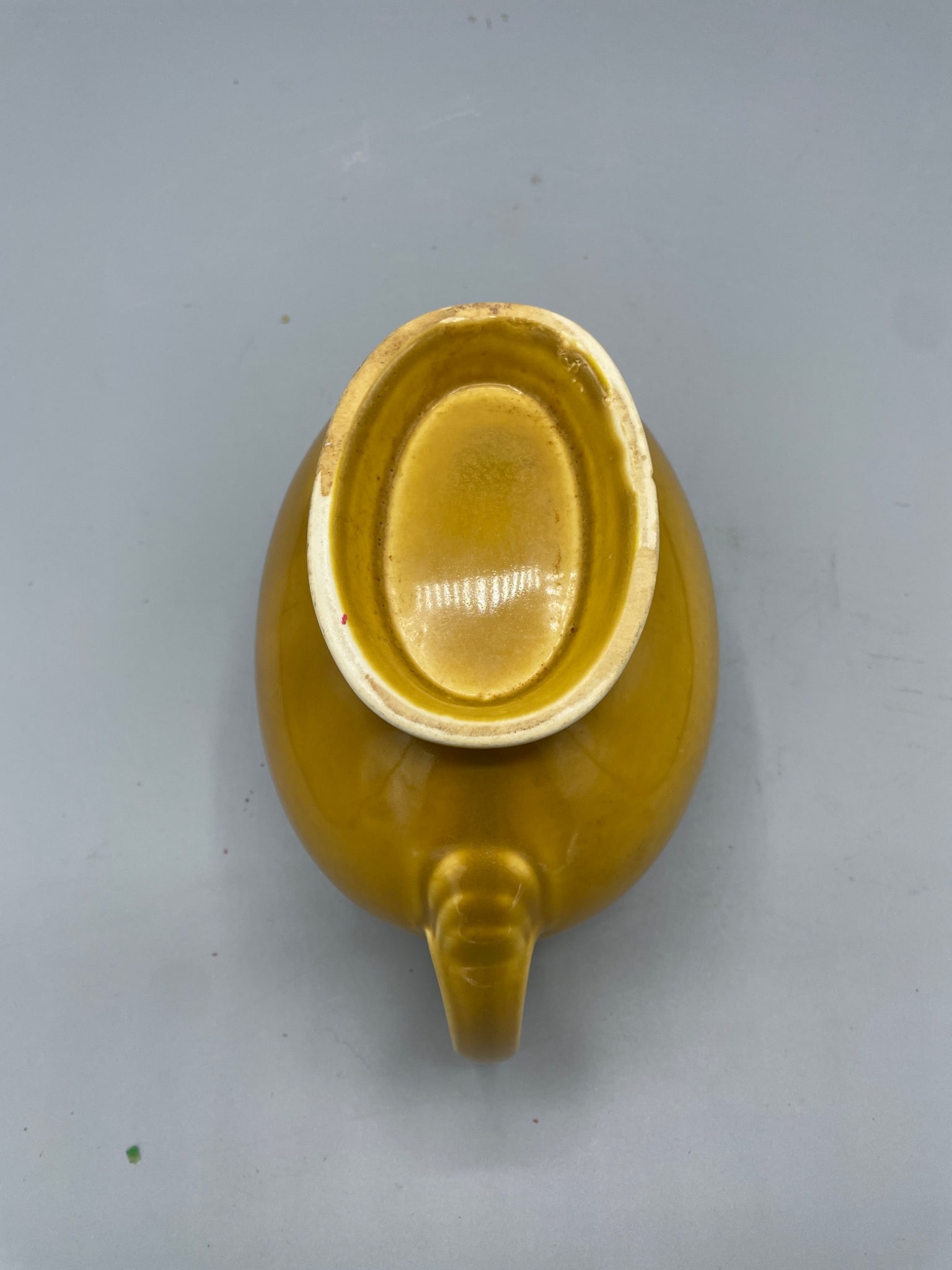 Yellow Ceramic Gravy Boat with Handle and Footed Base, Unknown Maker - 4