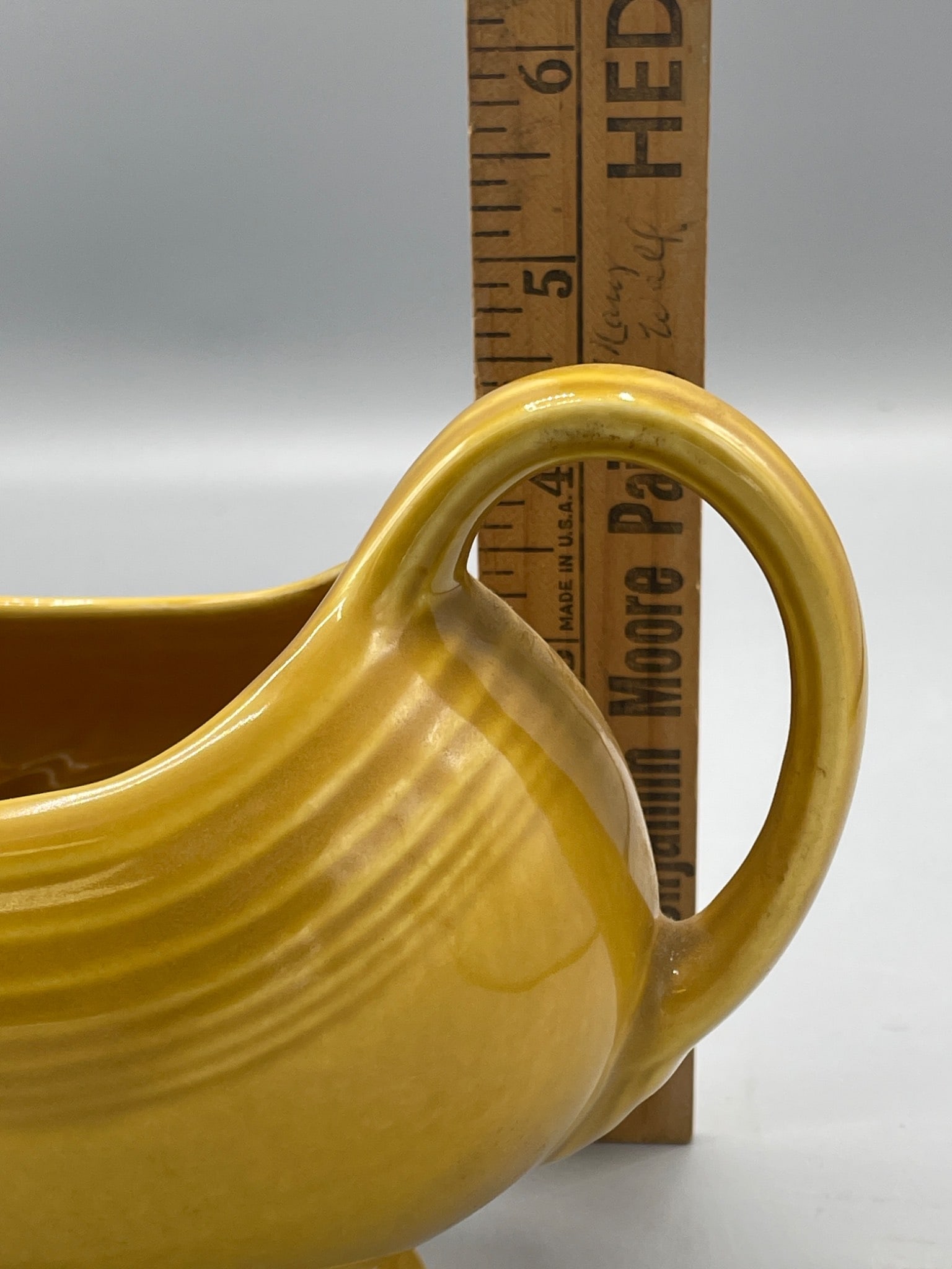 Yellow Ceramic Gravy Boat with Handle and Footed Base, Unknown Maker - 5